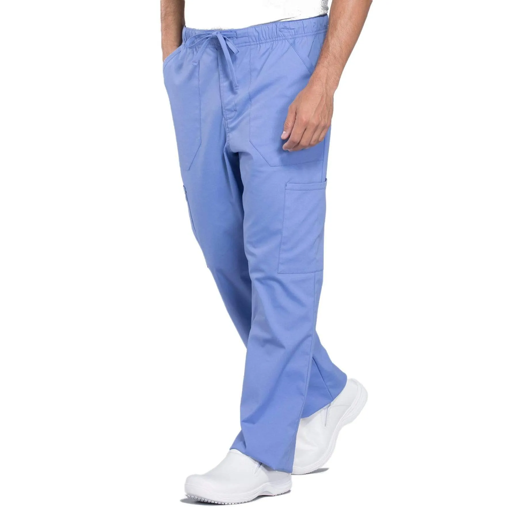 Cherokee Workwear Professionals WW190 Scrubs Pants Mens Tapered Leg Drawstring Cargo Ceil Blue