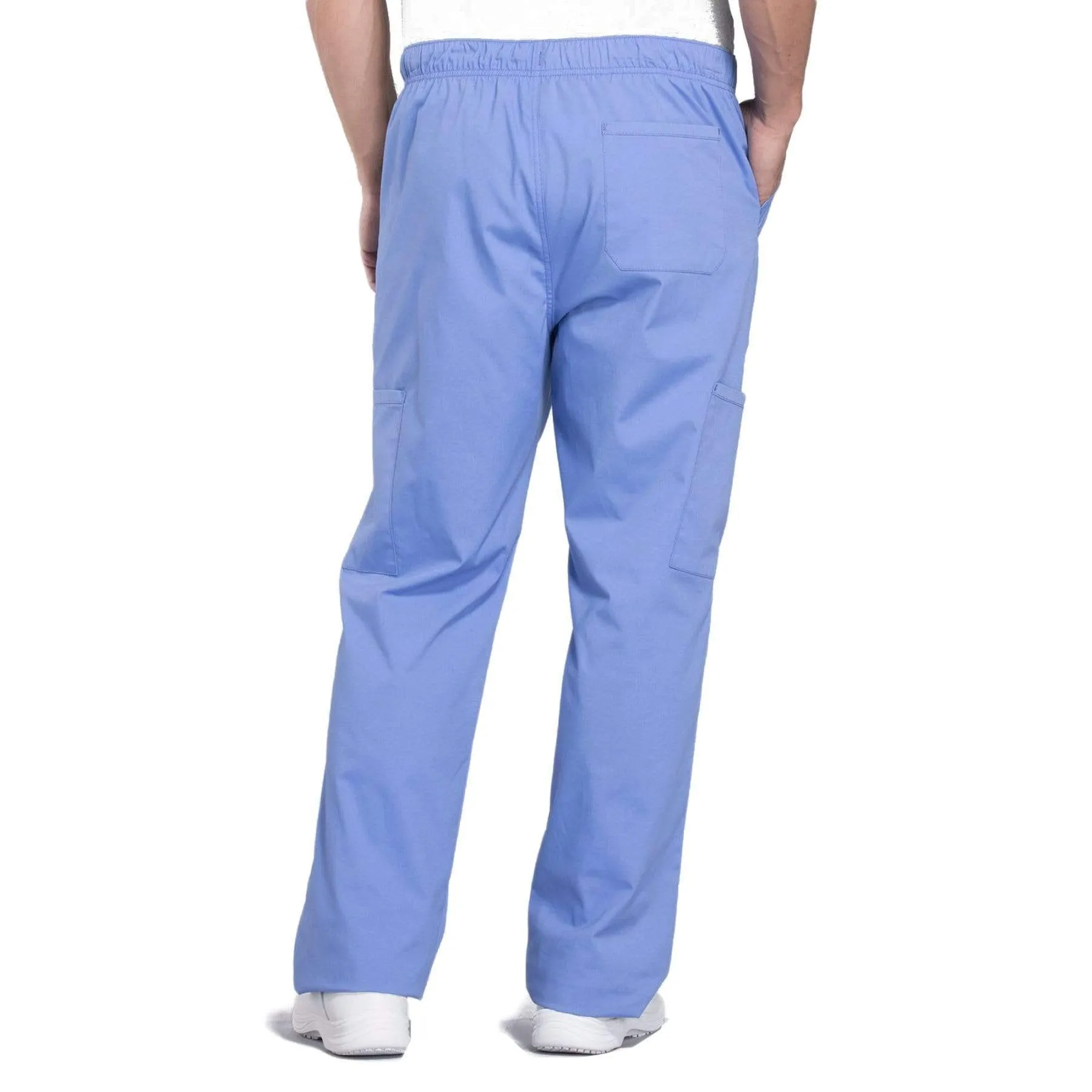 Cherokee Workwear Professionals WW190 Scrubs Pants Mens Tapered Leg Drawstring Cargo Ceil Blue
