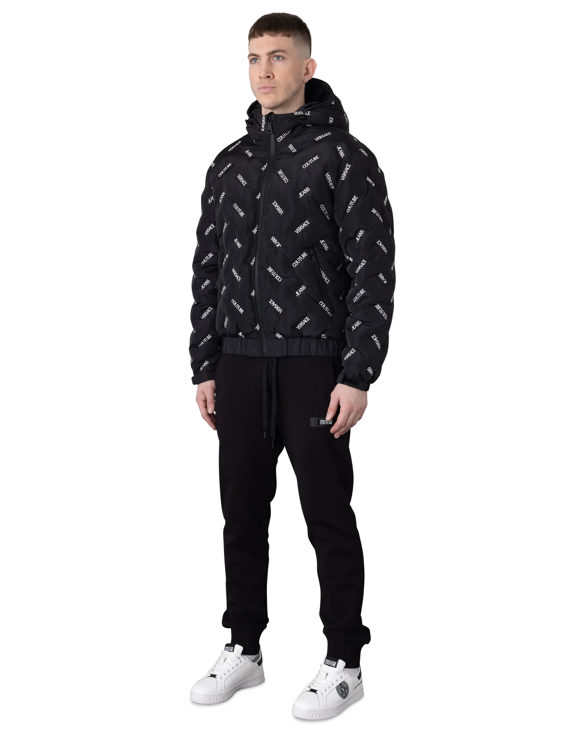 Chevron Logo Print Puffer Jacket