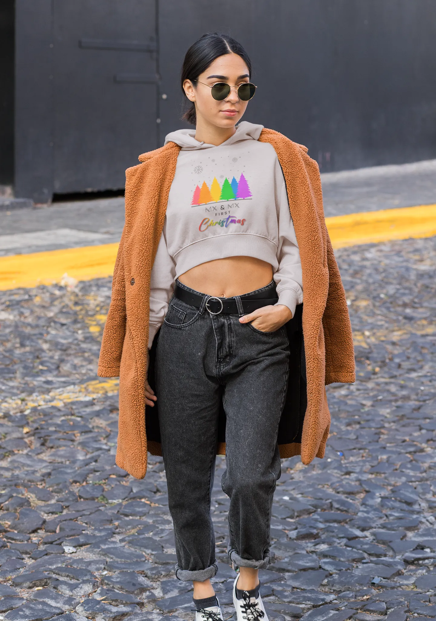 Christmas LGBTQ Women’s Cropped Hooded Sweatshirt - Mx & Mx First Christmas