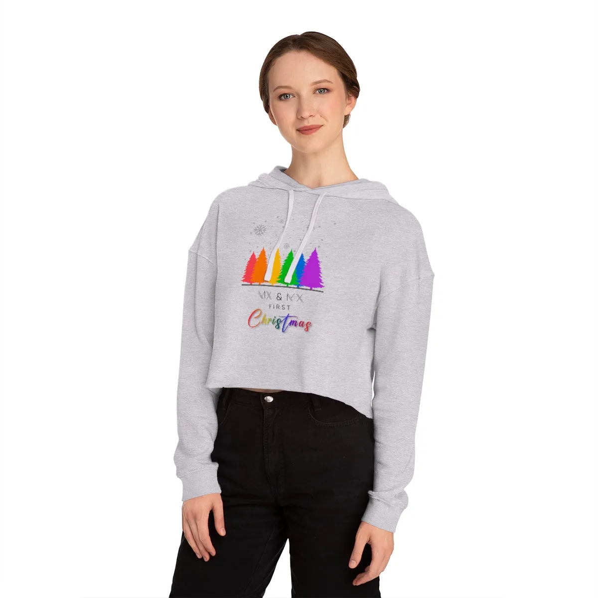 Christmas LGBTQ Women’s Cropped Hooded Sweatshirt - Mx & Mx First Christmas