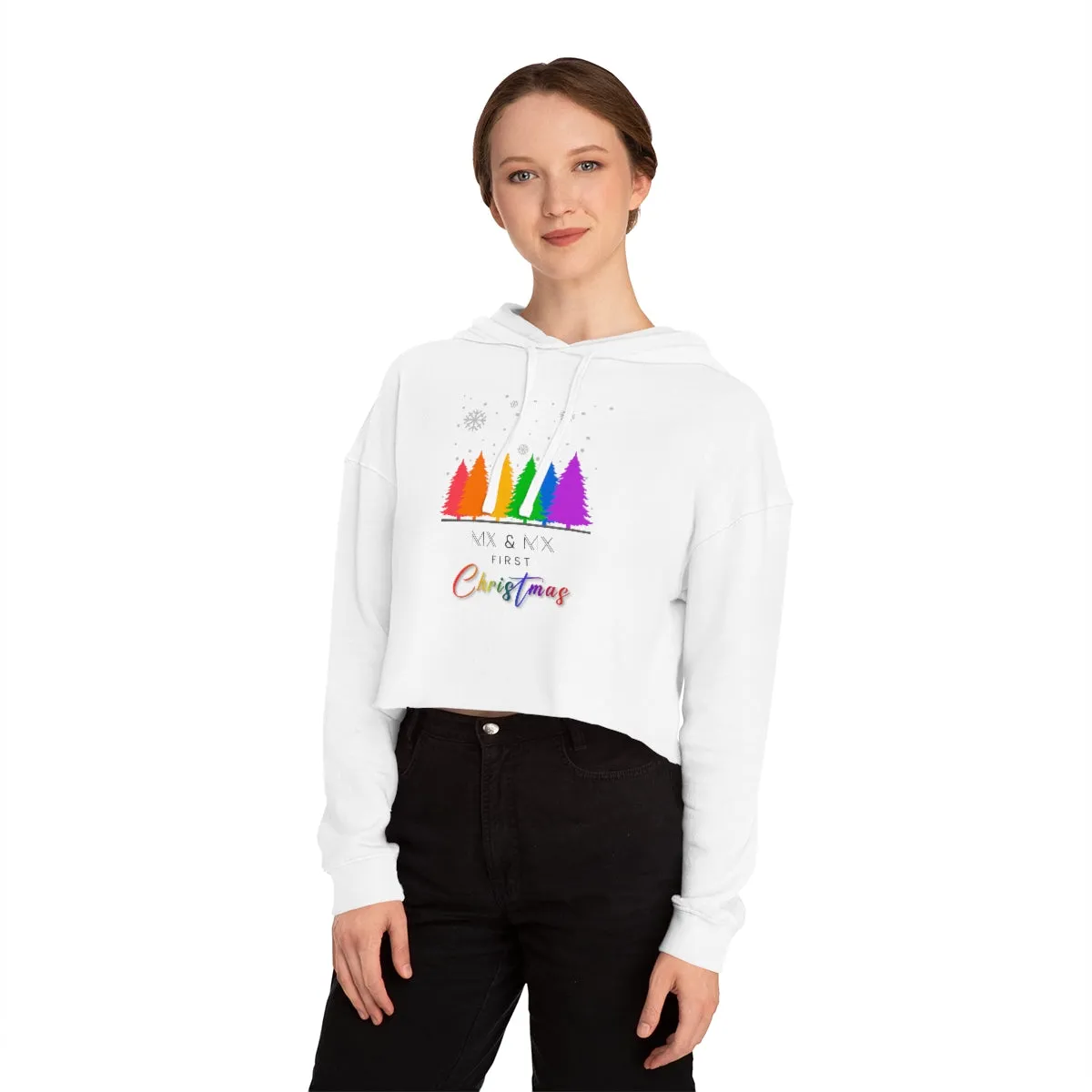 Christmas LGBTQ Women’s Cropped Hooded Sweatshirt - Mx & Mx First Christmas