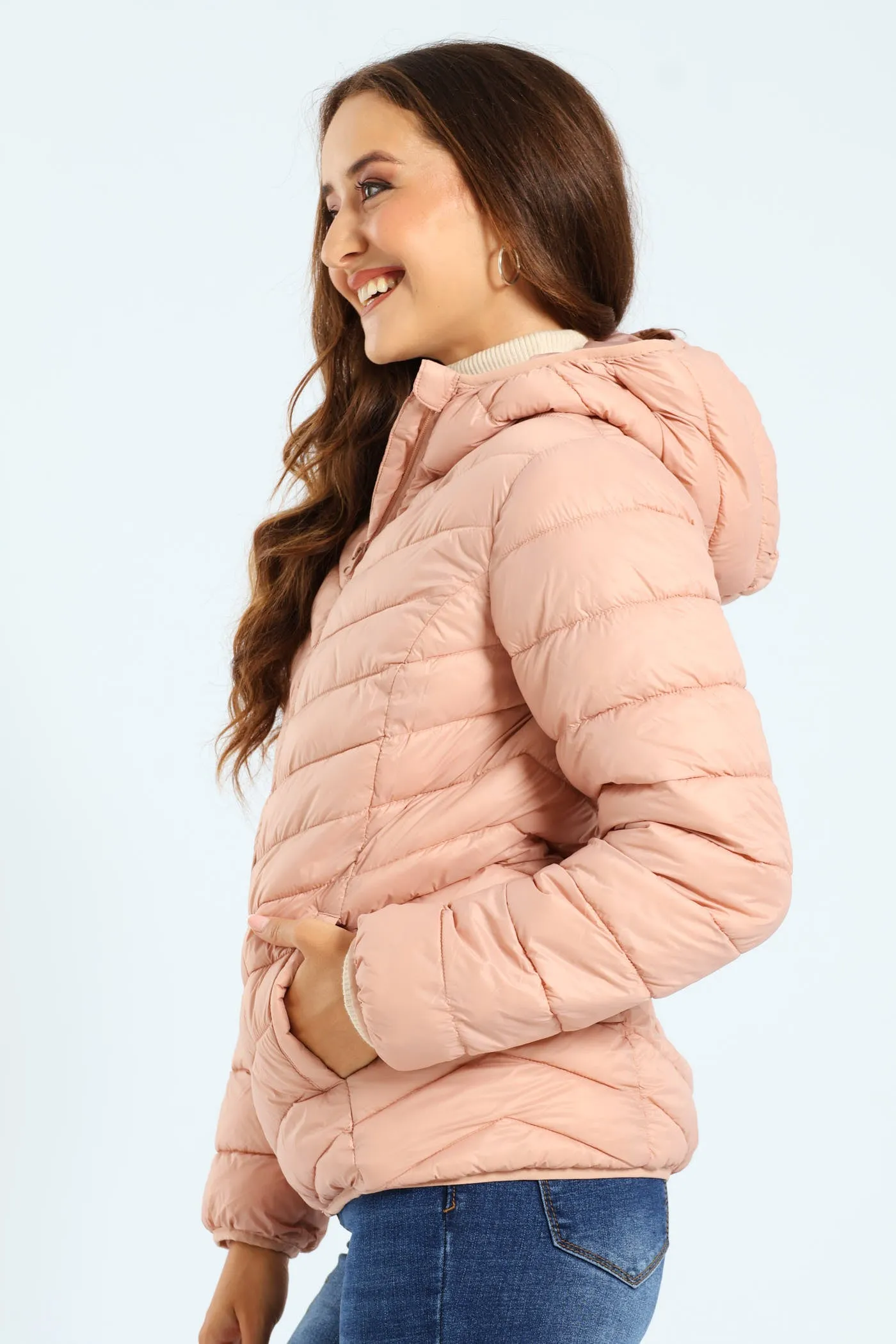 Classic Puffer With Hood - Rose