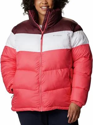 Columbia Women's Puffect Color Blocked Jacket, Bright Geranium/White/Malbec, 2X Plus