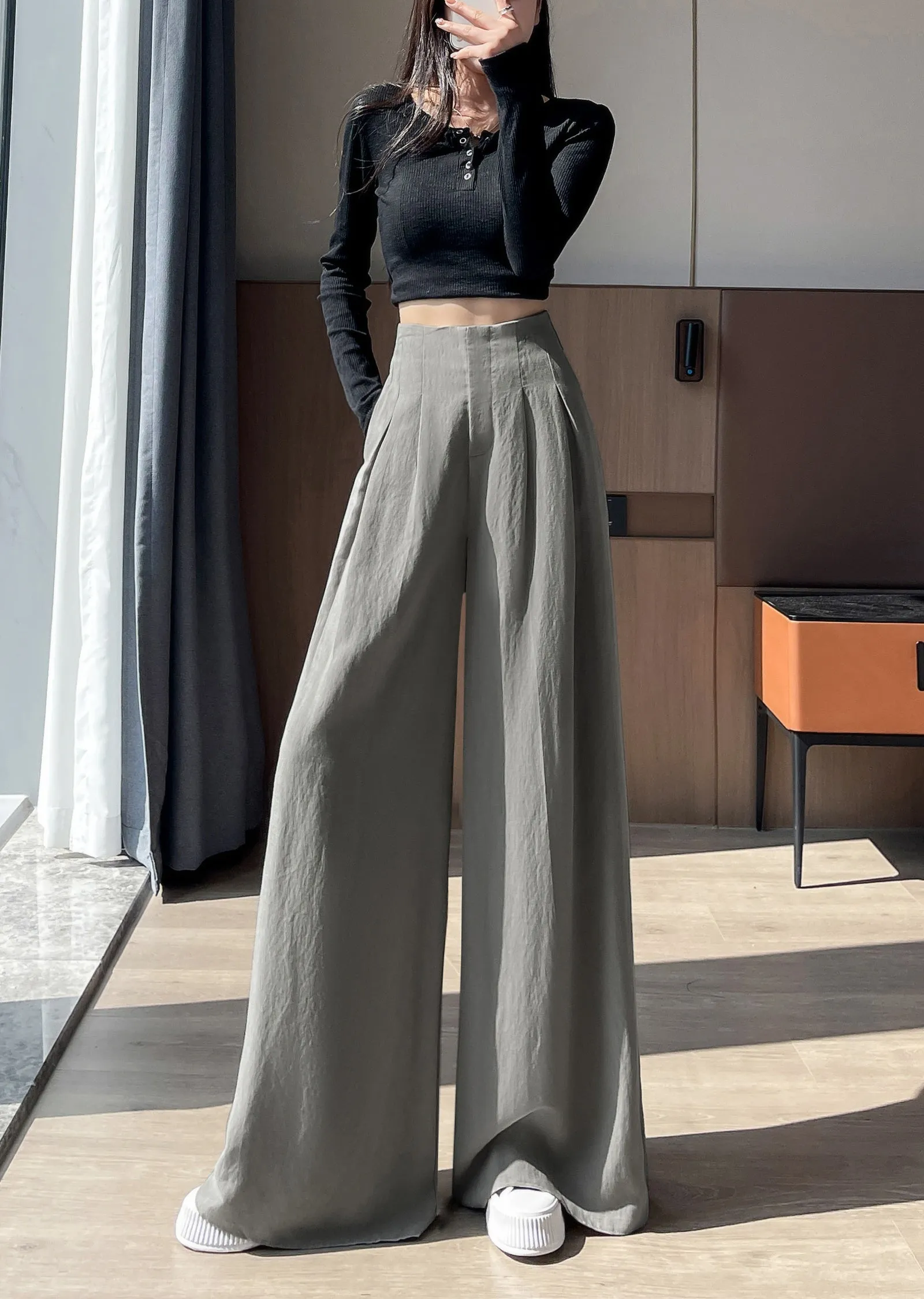 Comfortable and Breathable High Waisted Wide Leg Trousers