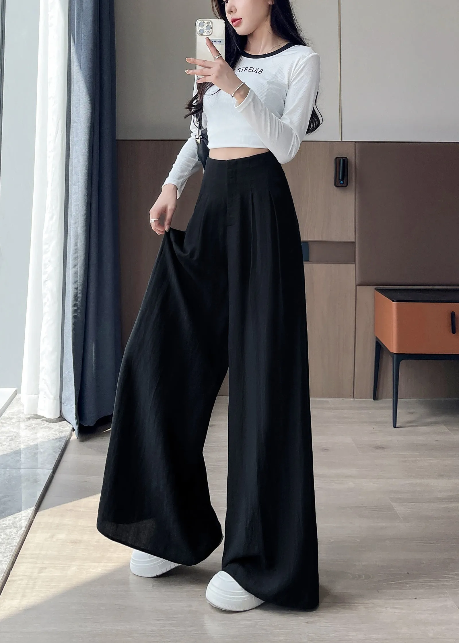 Comfortable and Breathable High Waisted Wide Leg Trousers