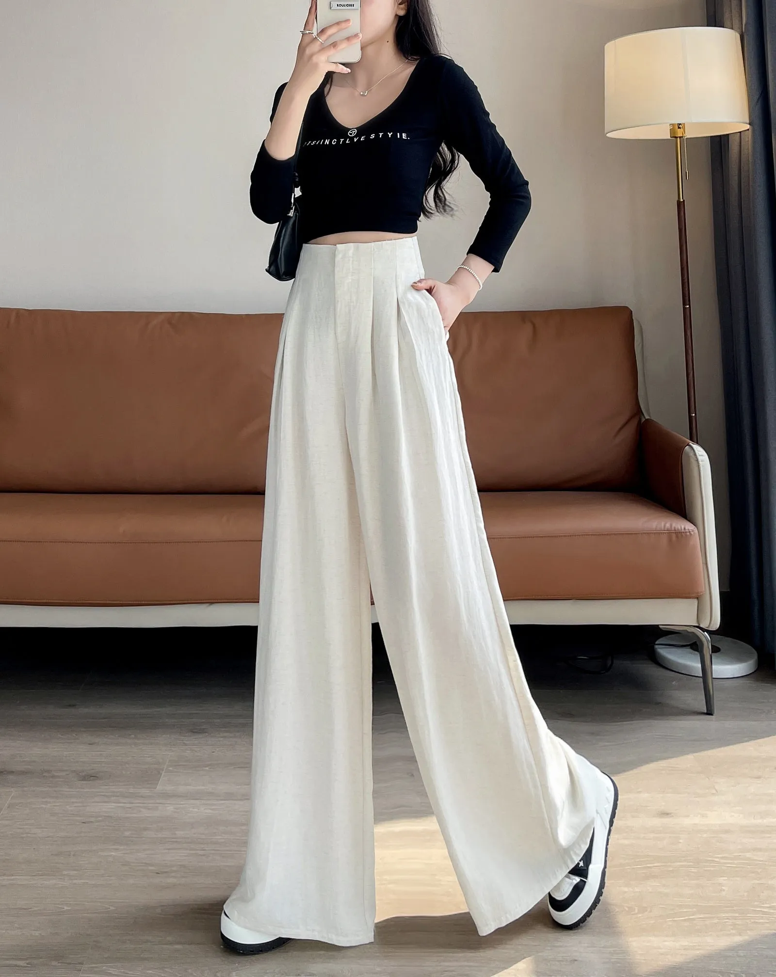 Comfortable and Breathable High Waisted Wide Leg Trousers