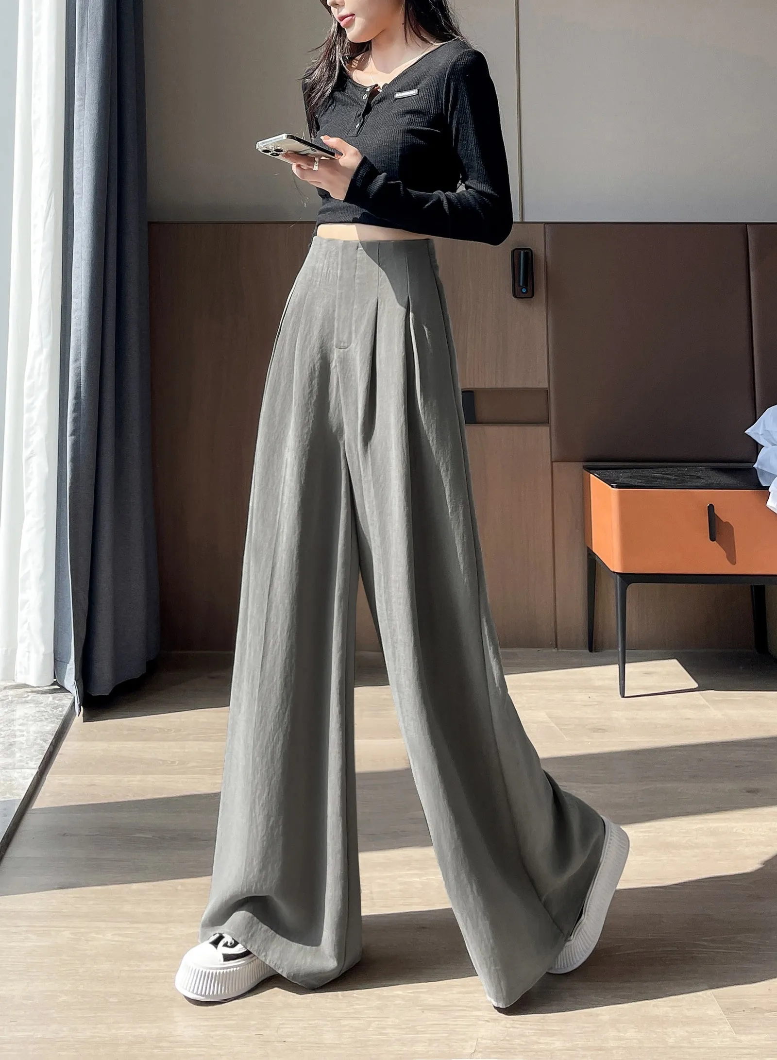 Comfortable and Breathable High Waisted Wide Leg Trousers