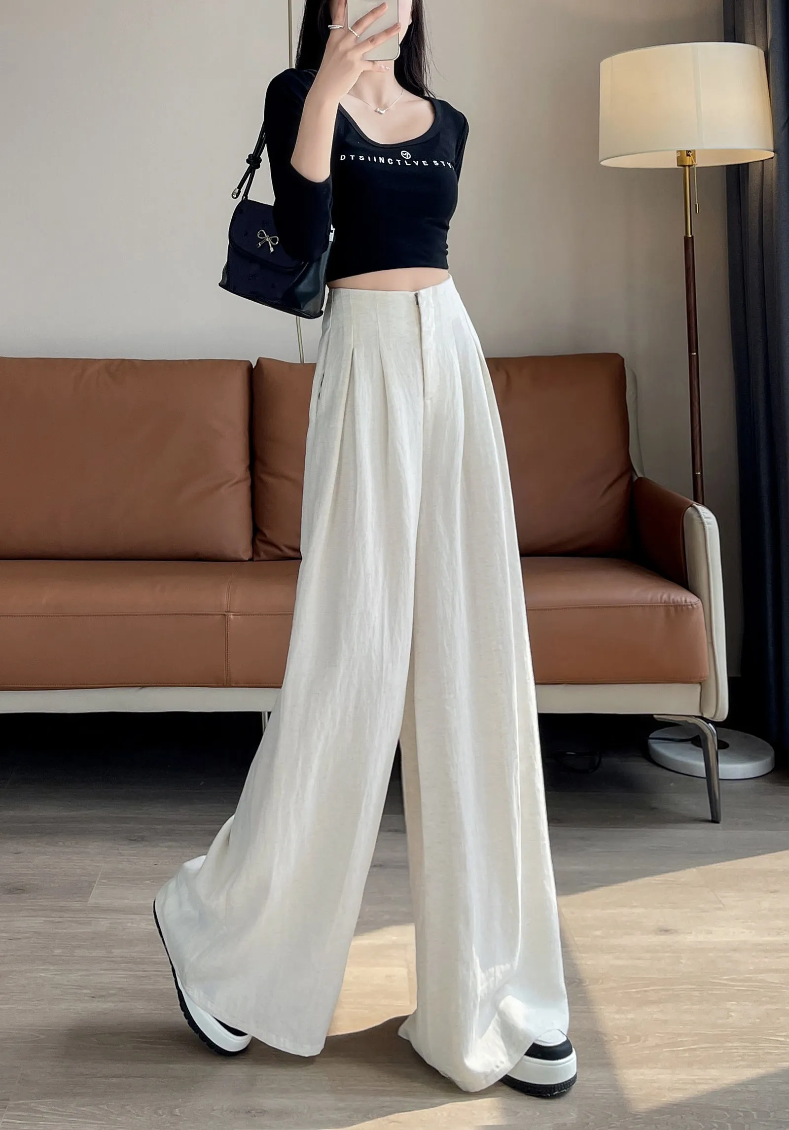 Comfortable and Breathable High Waisted Wide Leg Trousers