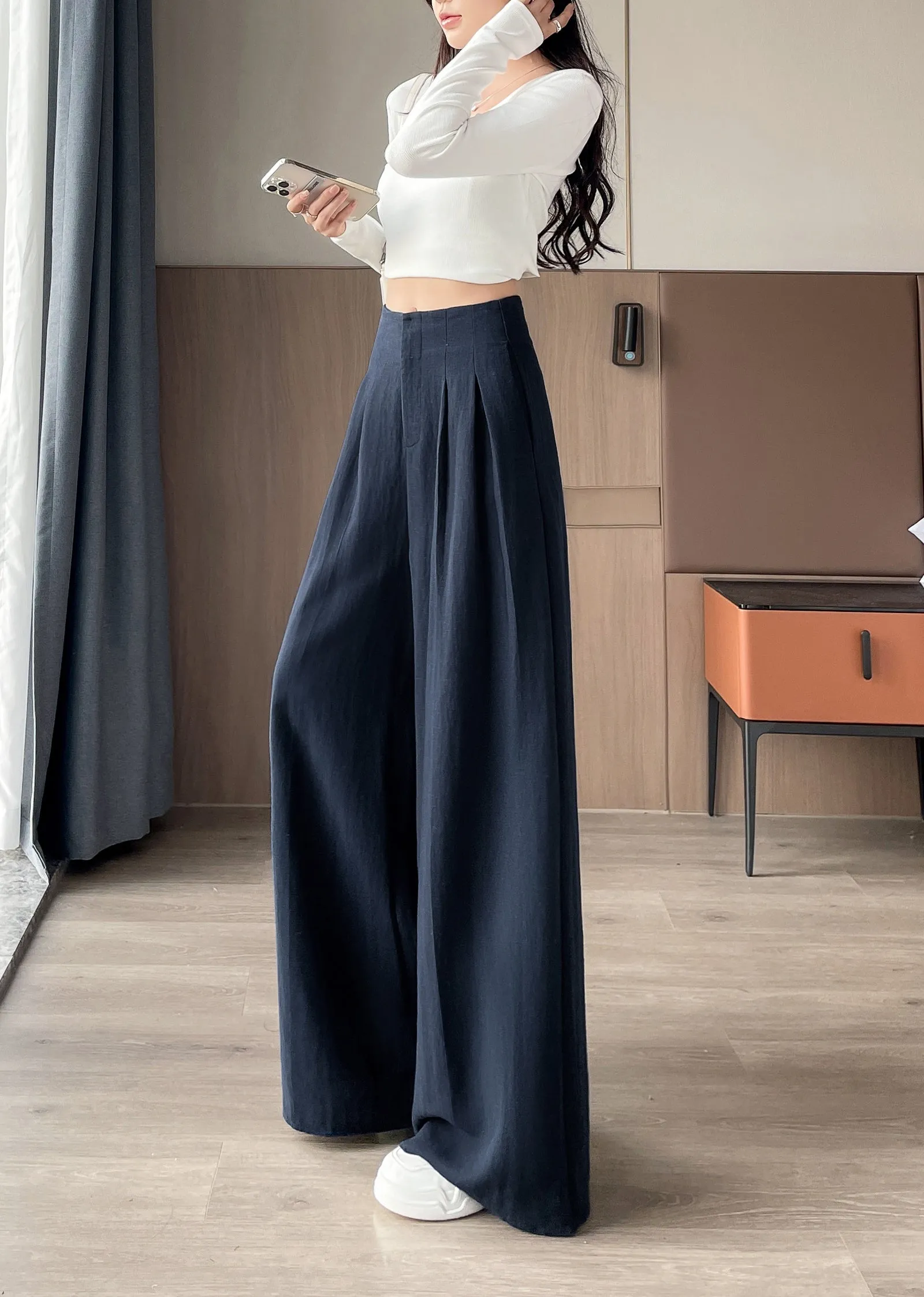 Comfortable and Breathable High Waisted Wide Leg Trousers