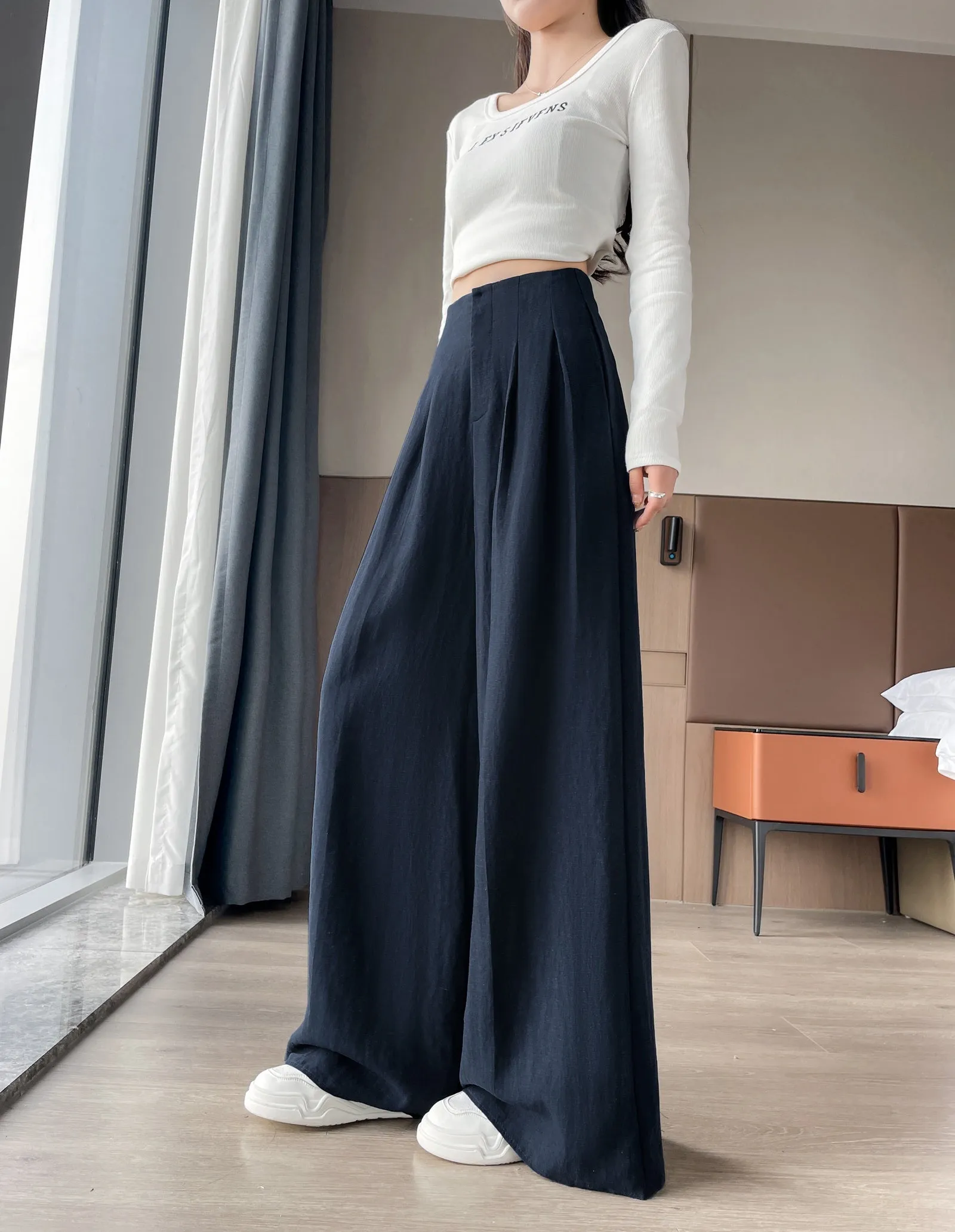 Comfortable and Breathable High Waisted Wide Leg Trousers