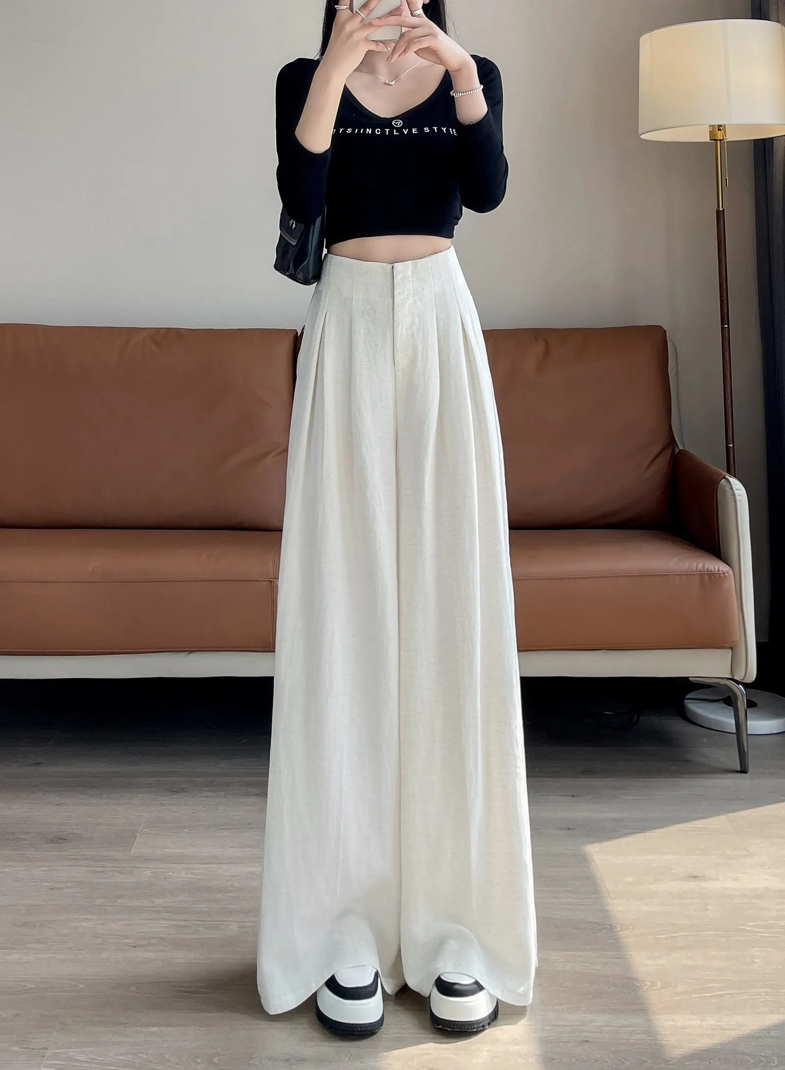 Comfortable and Breathable High Waisted Wide Leg Trousers