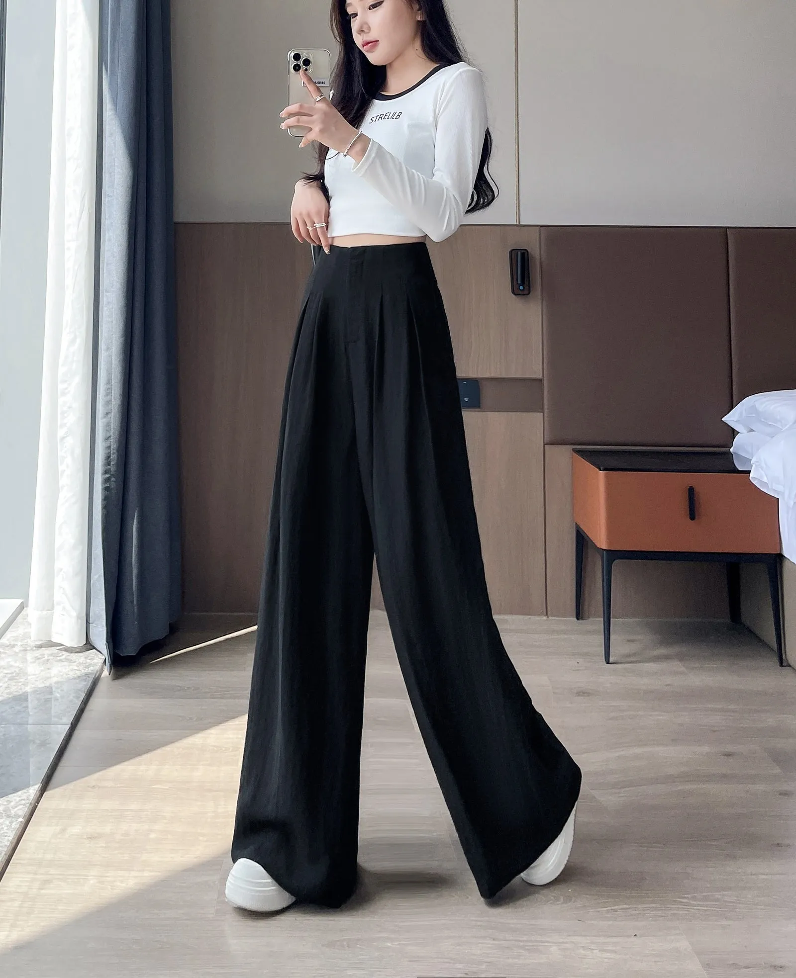 Comfortable and Breathable High Waisted Wide Leg Trousers
