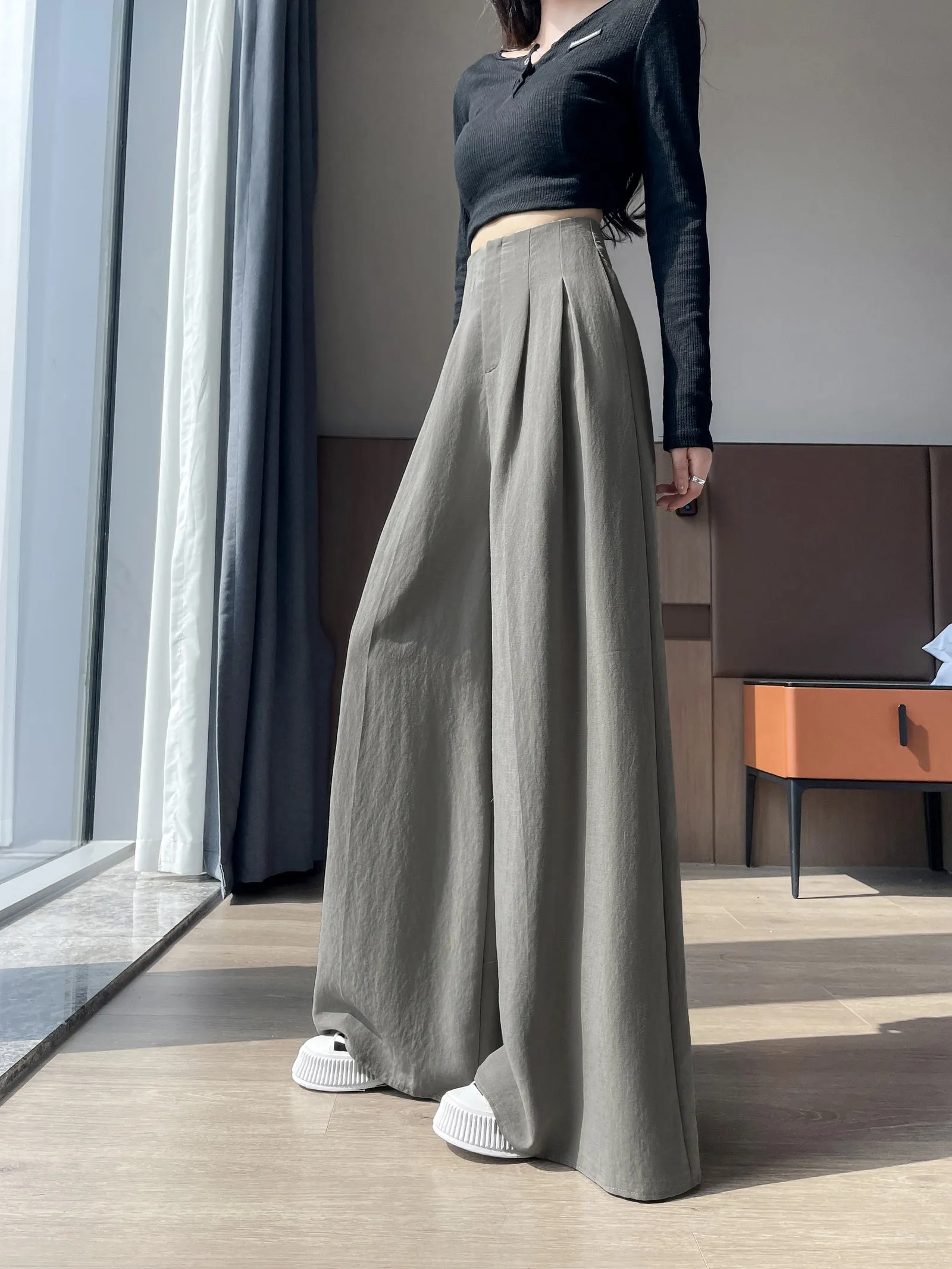 Comfortable and Breathable High Waisted Wide Leg Trousers