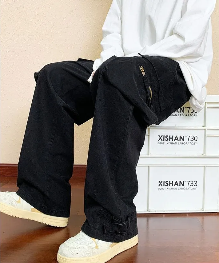 Comfortable Straight-Leg Cargo Pants for Men with Bellows Pockets