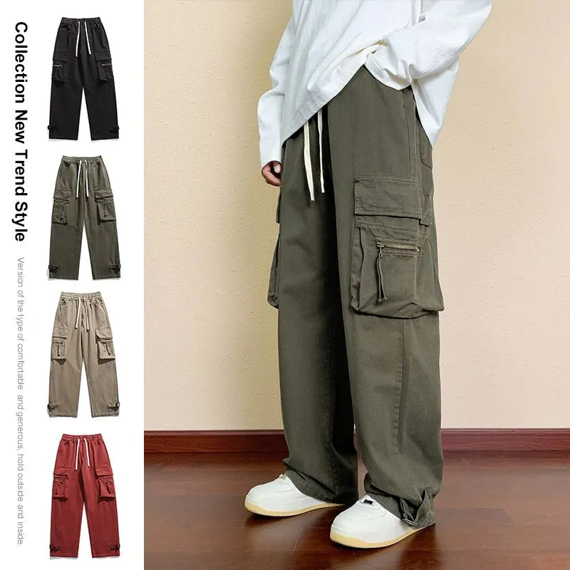 Comfortable Straight-Leg Cargo Pants for Men with Bellows Pockets