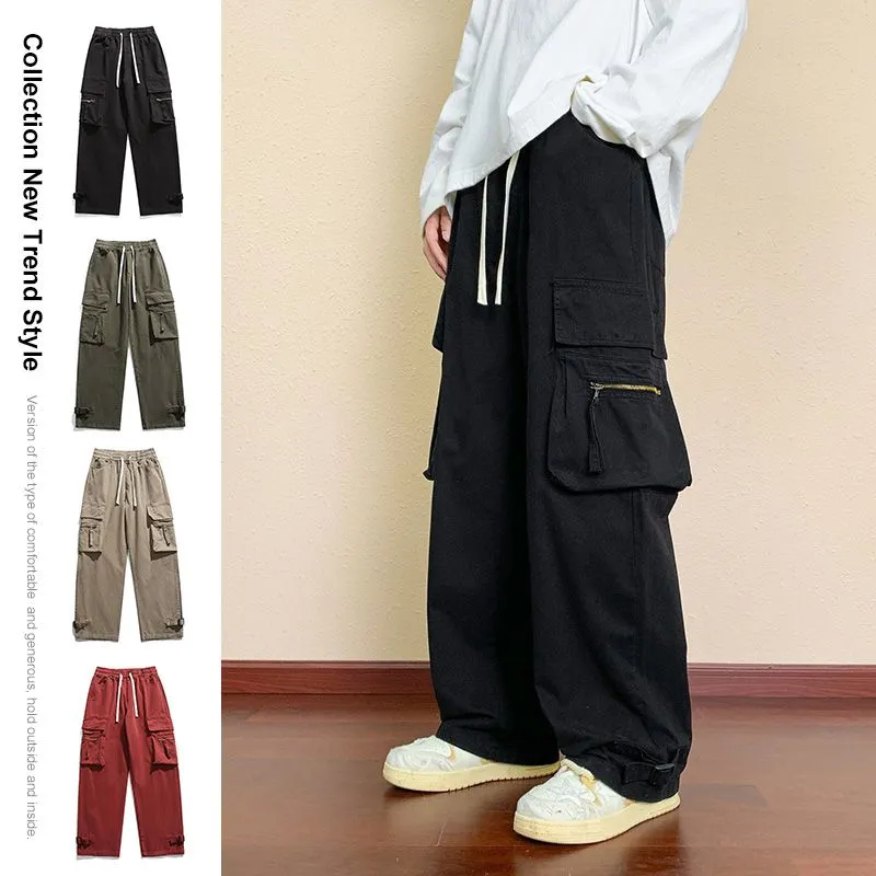 Comfortable Straight-Leg Cargo Pants for Men with Bellows Pockets