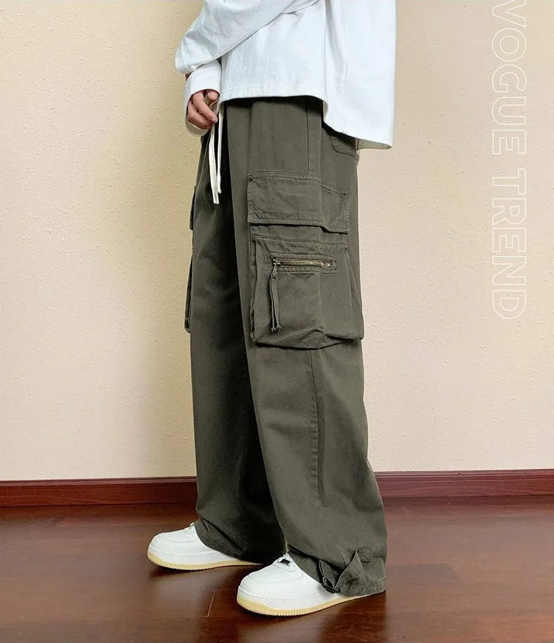 Comfortable Straight-Leg Cargo Pants for Men with Bellows Pockets
