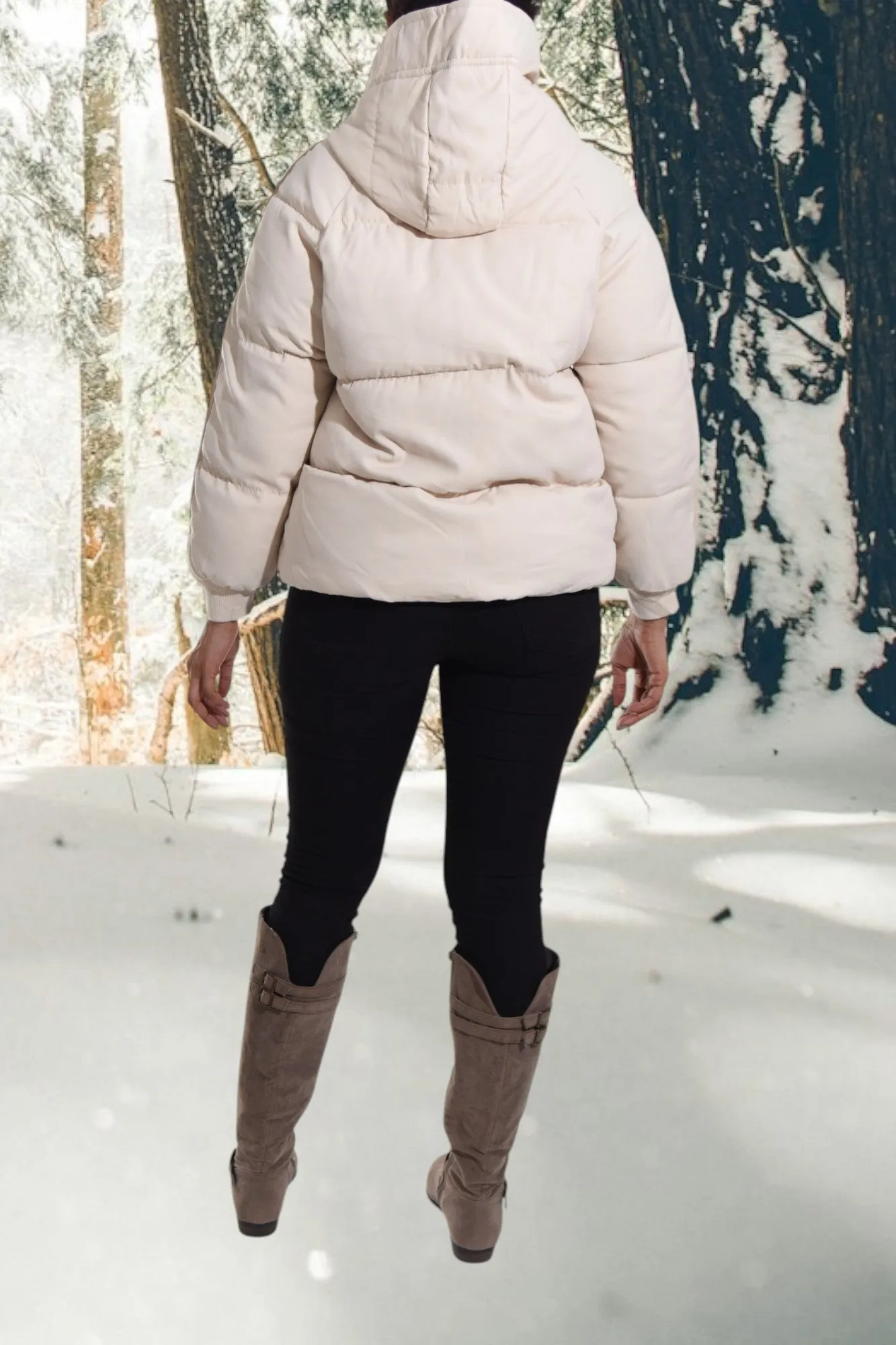 Cream Hooded Puffer Jacket