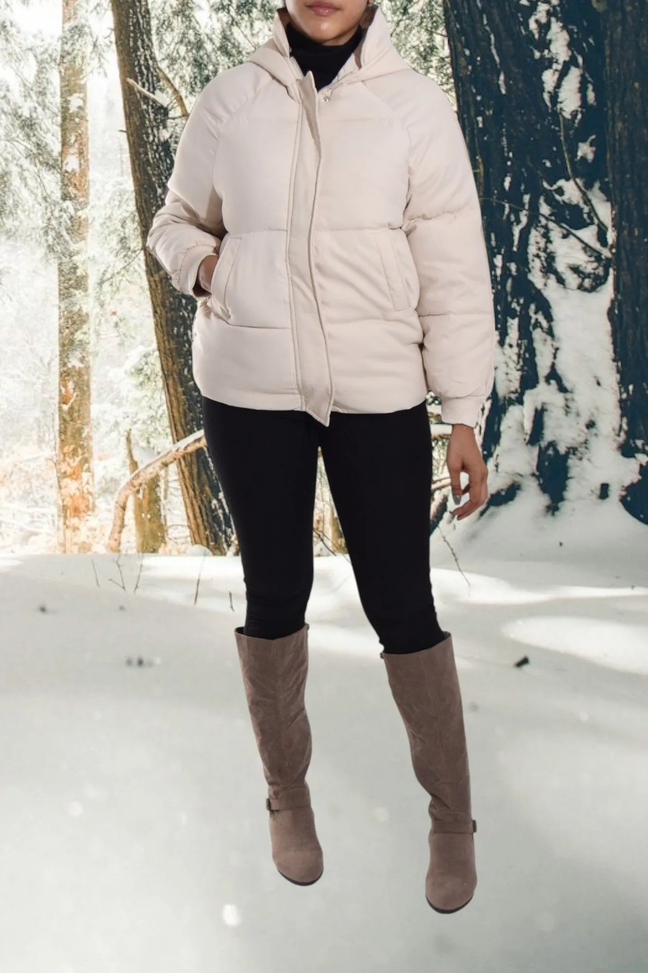 Cream Hooded Puffer Jacket