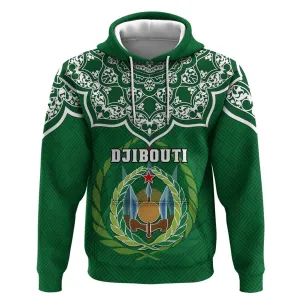 Custom Djibouti Hoodie with Jabuuti Emblem and Islamic Floral Circle LT01