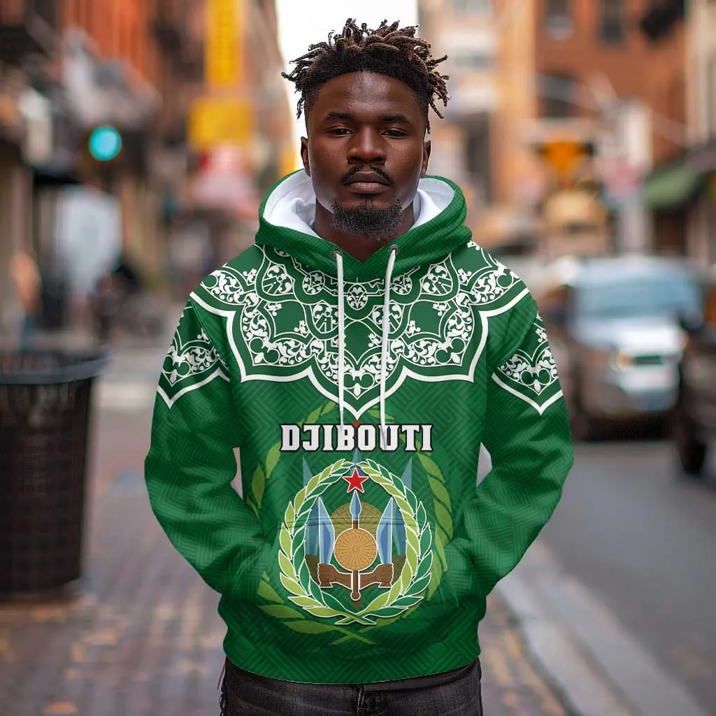 Custom Djibouti Hoodie with Jabuuti Emblem and Islamic Floral Circle LT01