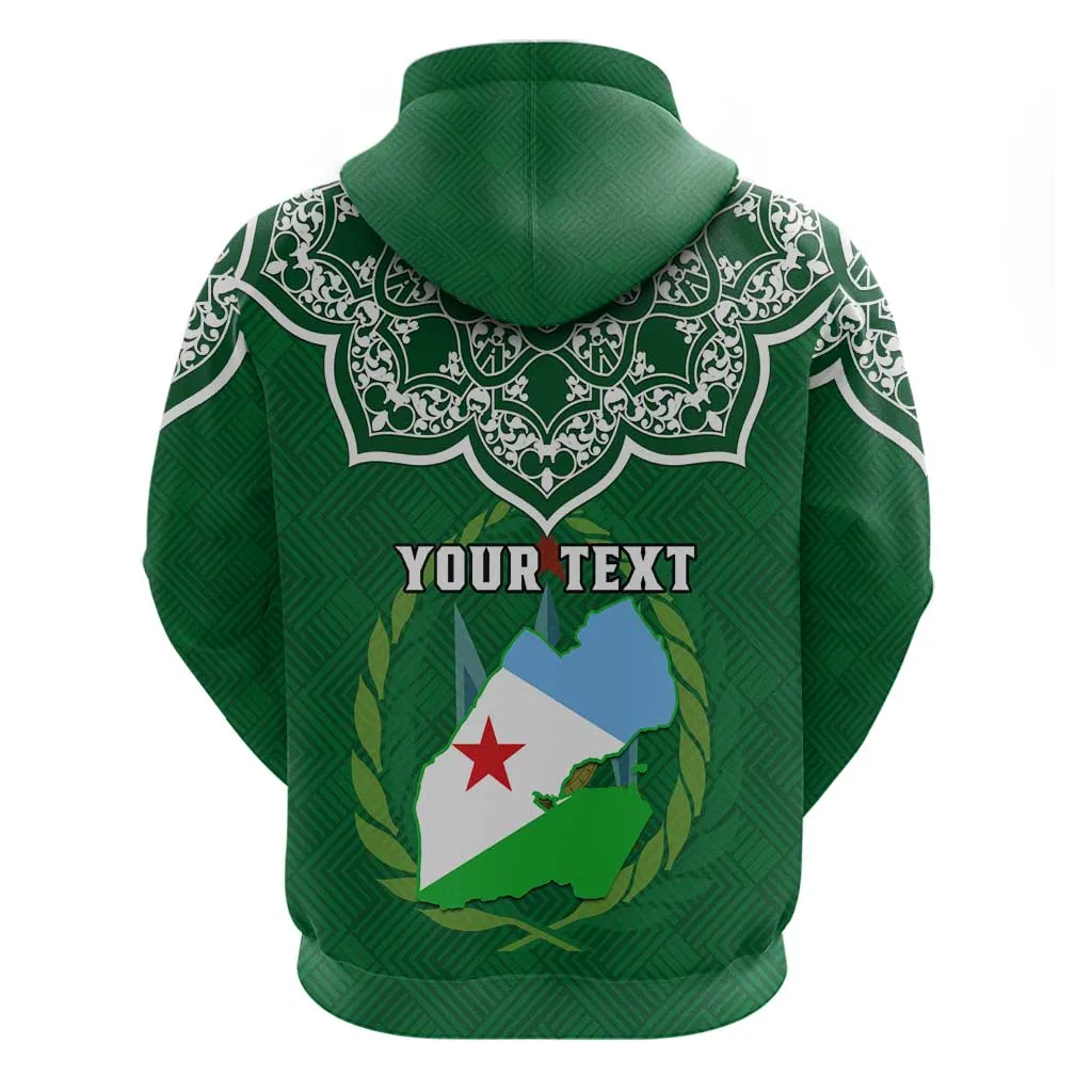 Custom Djibouti Hoodie with Jabuuti Emblem and Islamic Floral Circle LT01