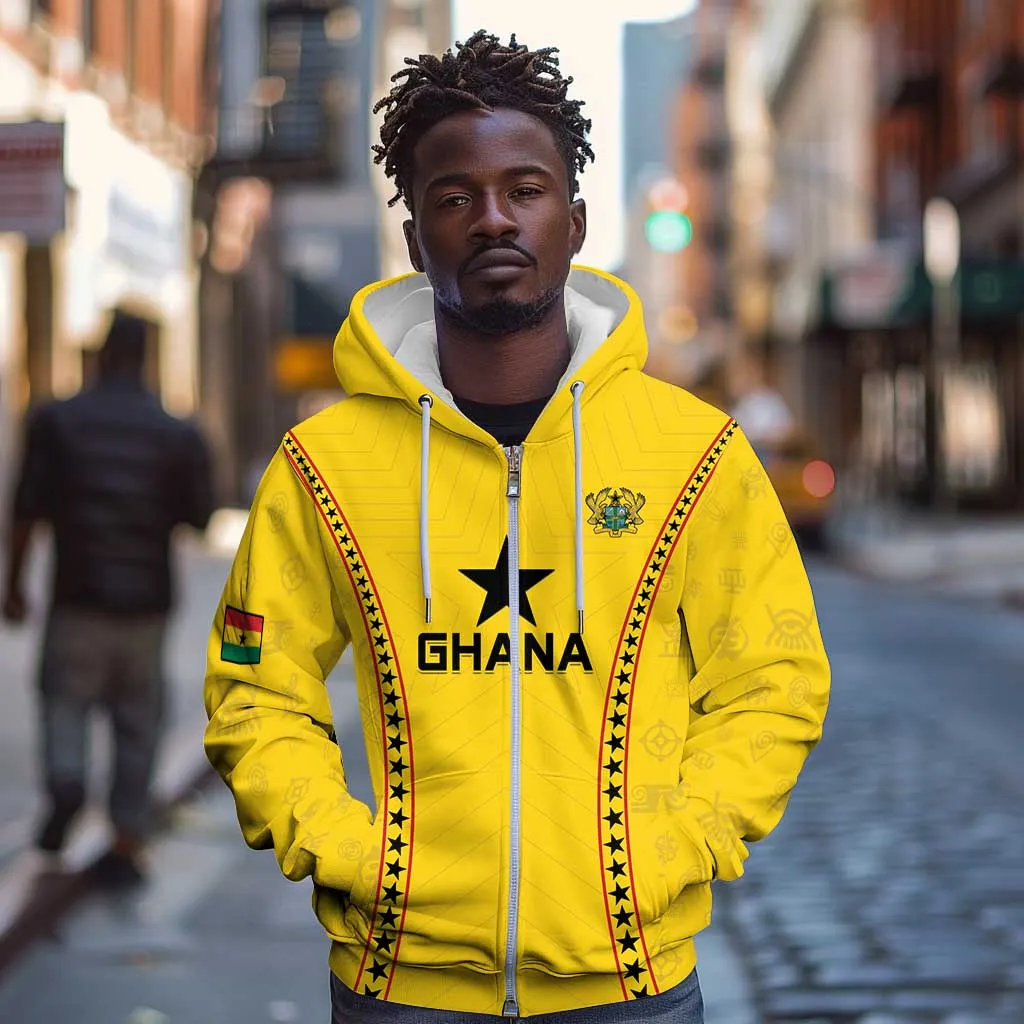 Custom Ghana Football Zip Hoodie Mix Adinkra Pattern LT15