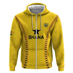 Custom Ghana Football Zip Hoodie Mix Adinkra Pattern LT15
