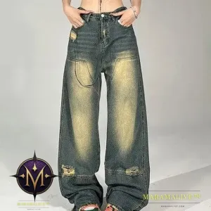 Dark Summer High Waist Washed All-match Wide Leg Pants