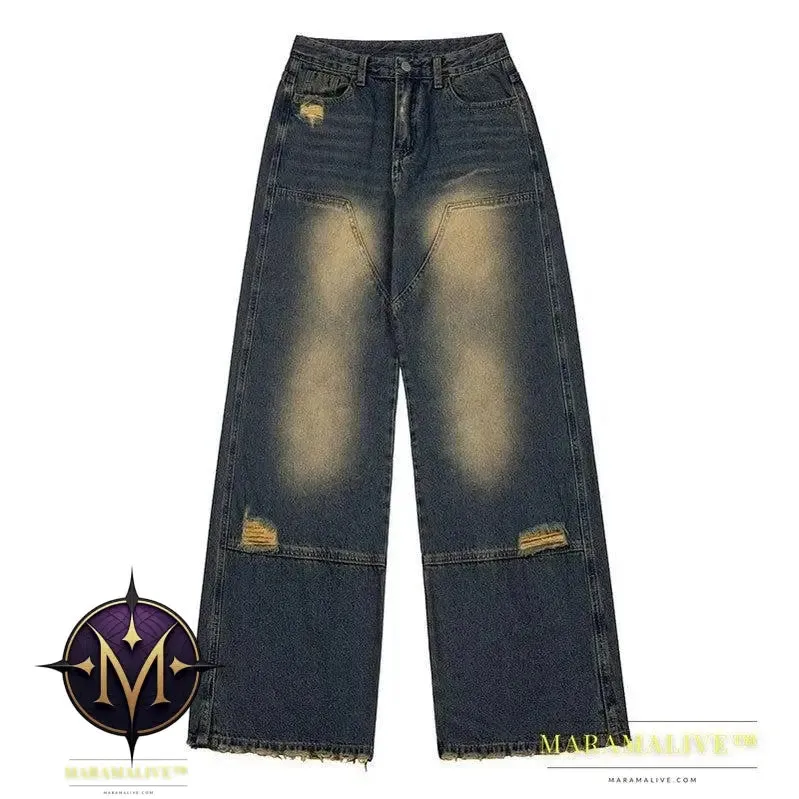 Dark Summer High Waist Washed All-match Wide Leg Pants