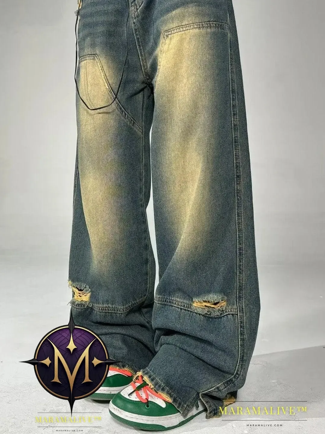 Dark Summer High Waist Washed All-match Wide Leg Pants