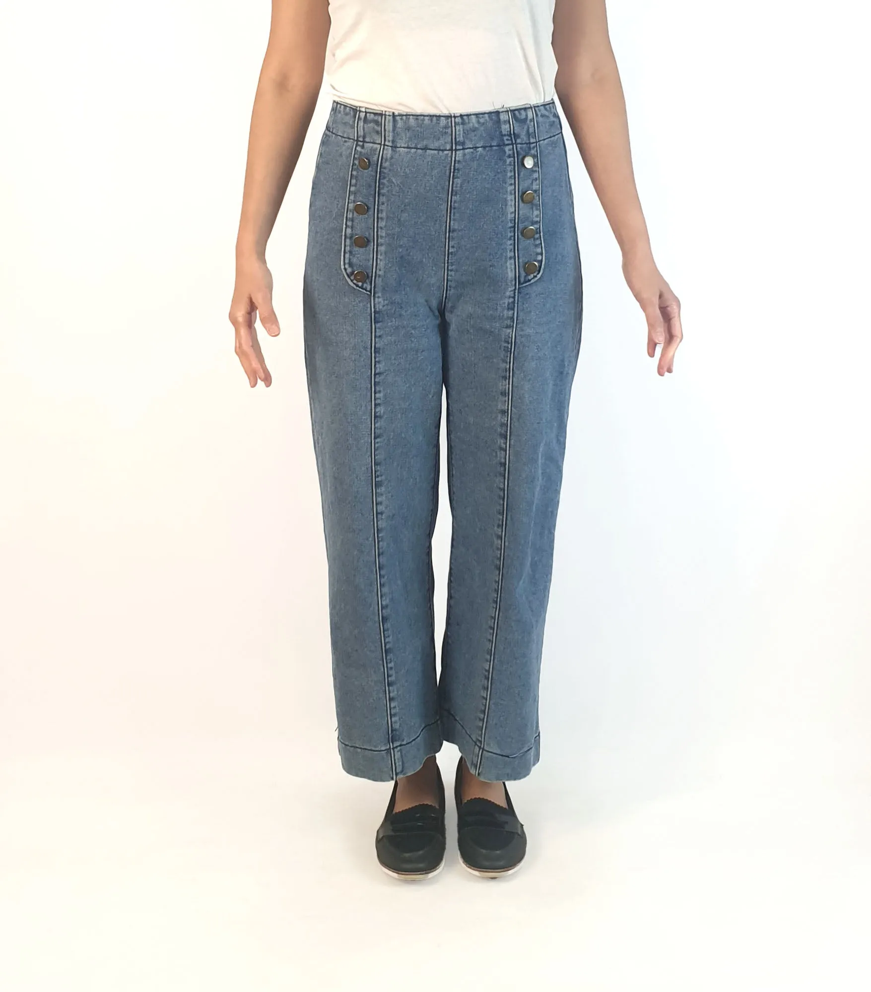 Denim sailor style wide leg jeans size 10