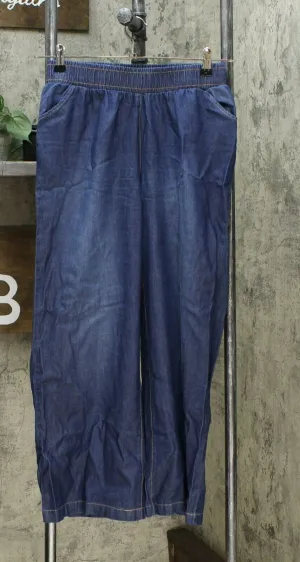 DG2 by Diane Gilman Women's Petite SoftCell Chambray Wide Leg Pants Indigo PS