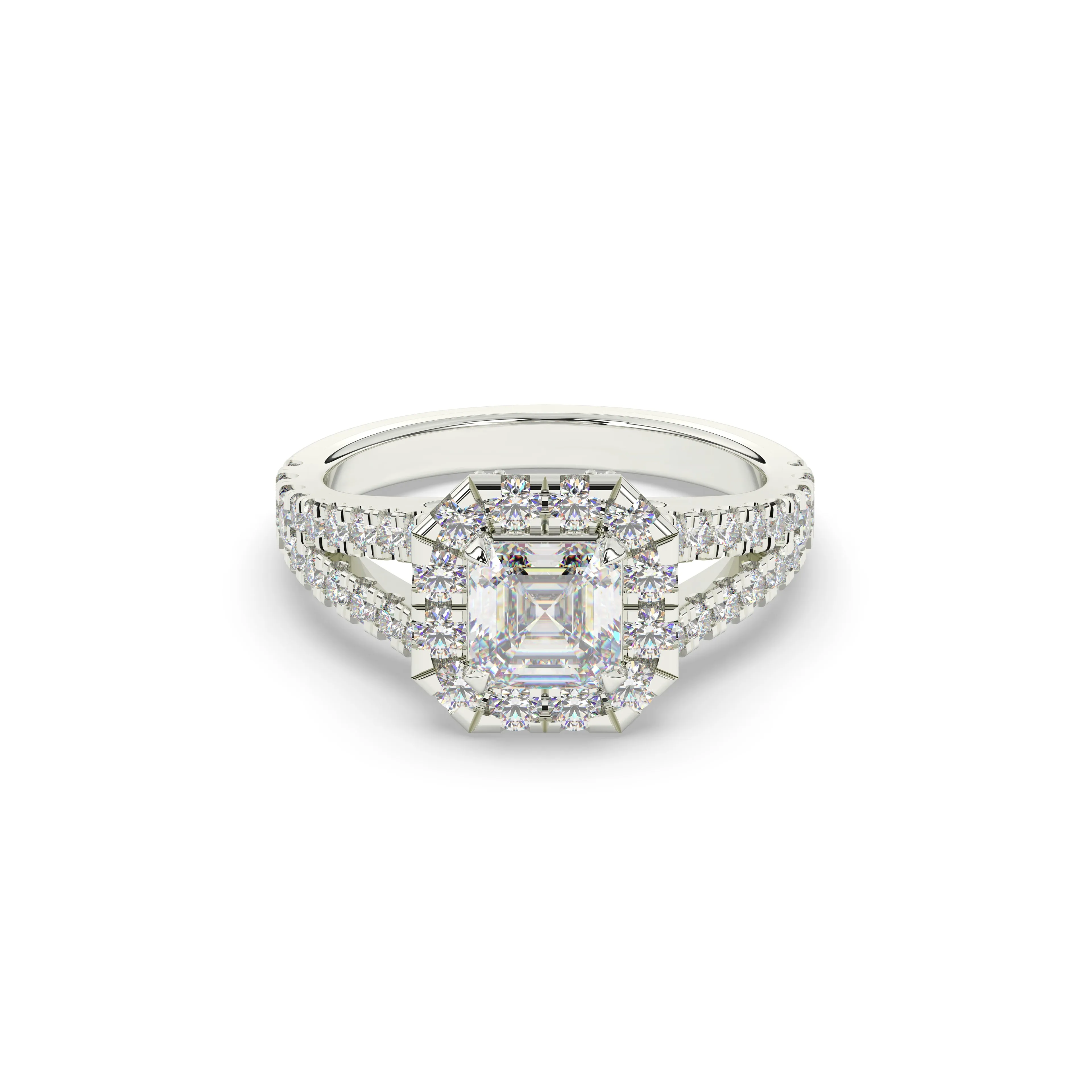Diamond Asscher Halo Split Shank Engagement Ring