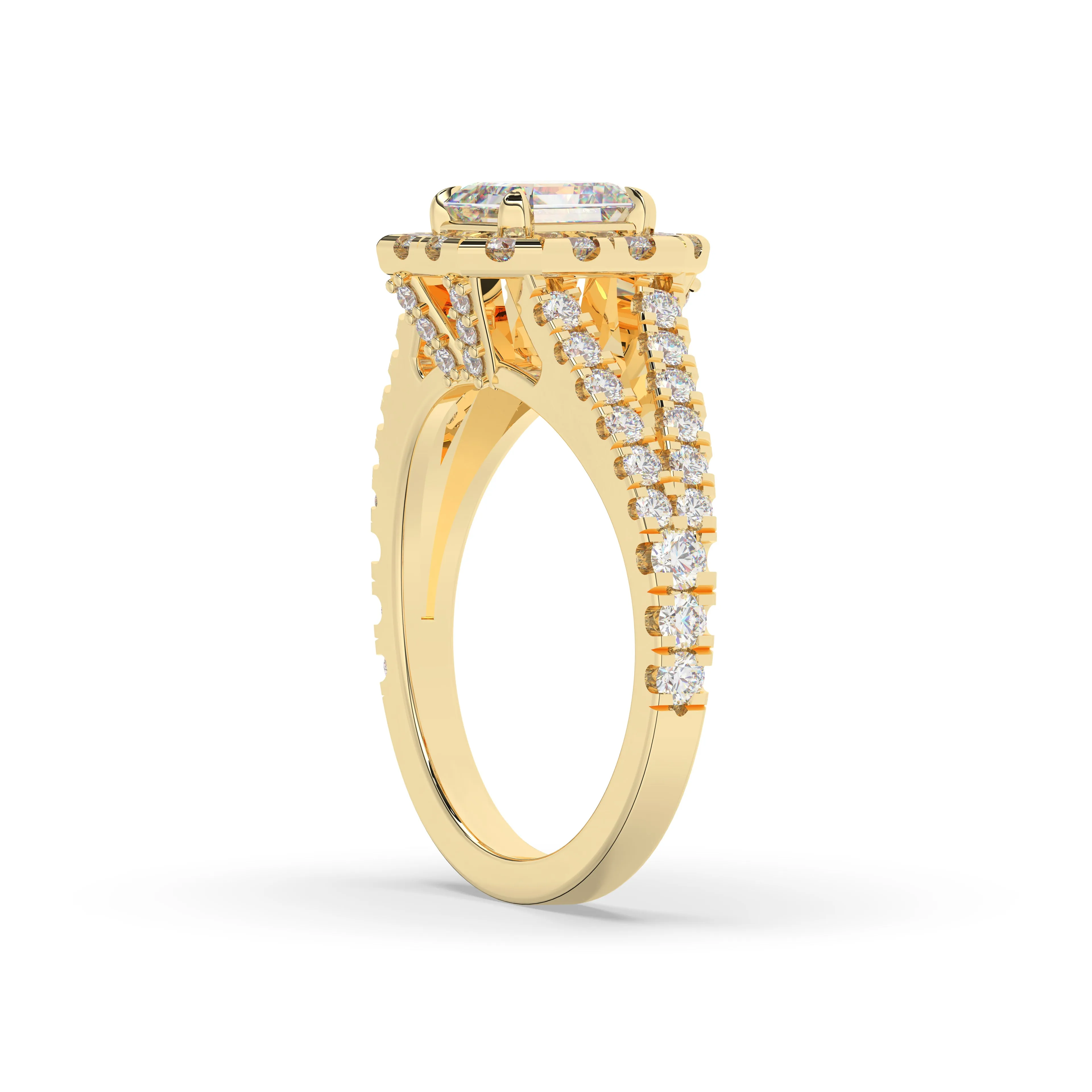 Diamond Asscher Halo Split Shank Engagement Ring