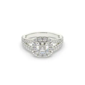 Diamond Asscher Halo Split Shank Engagement Ring
