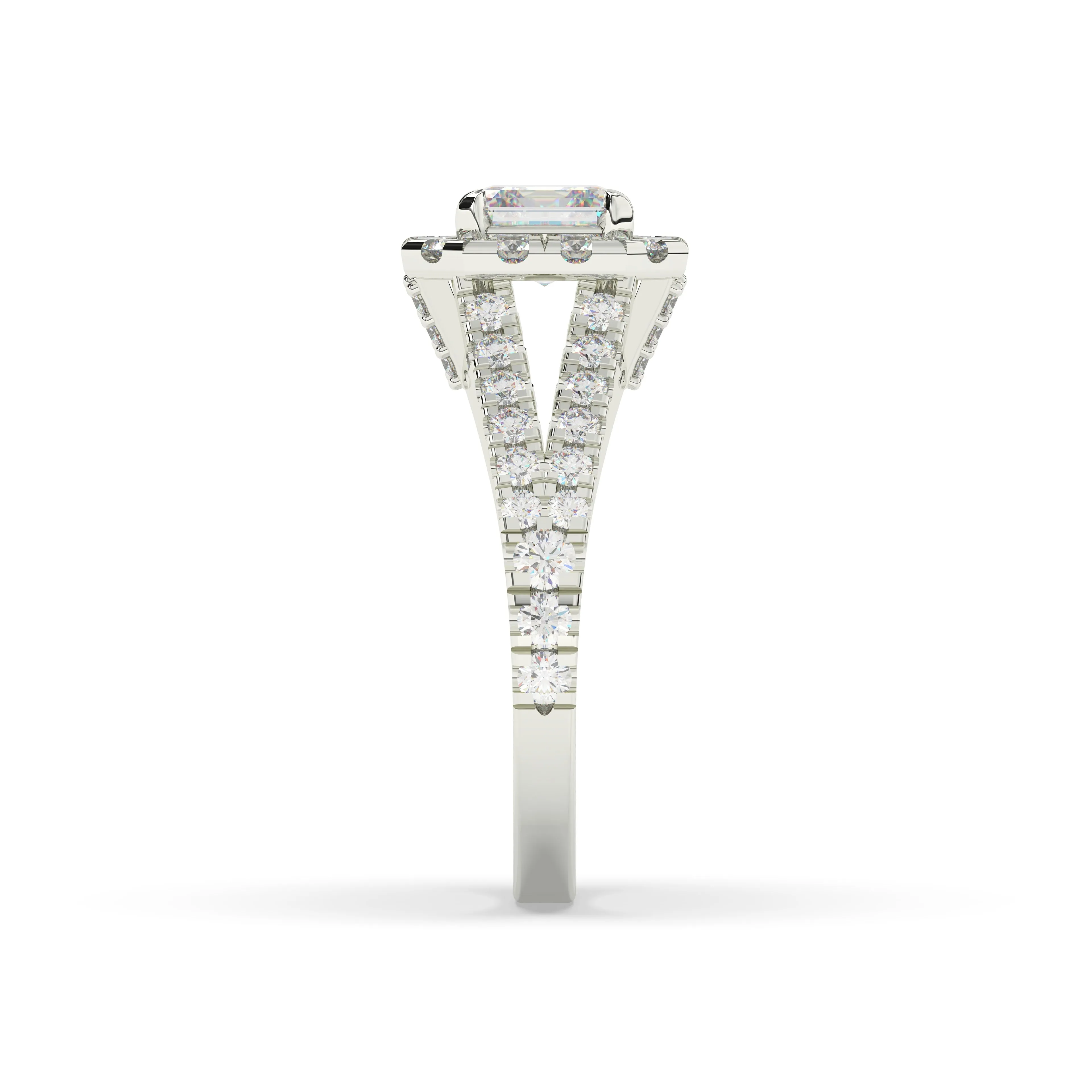 Diamond Asscher Halo Split Shank Engagement Ring