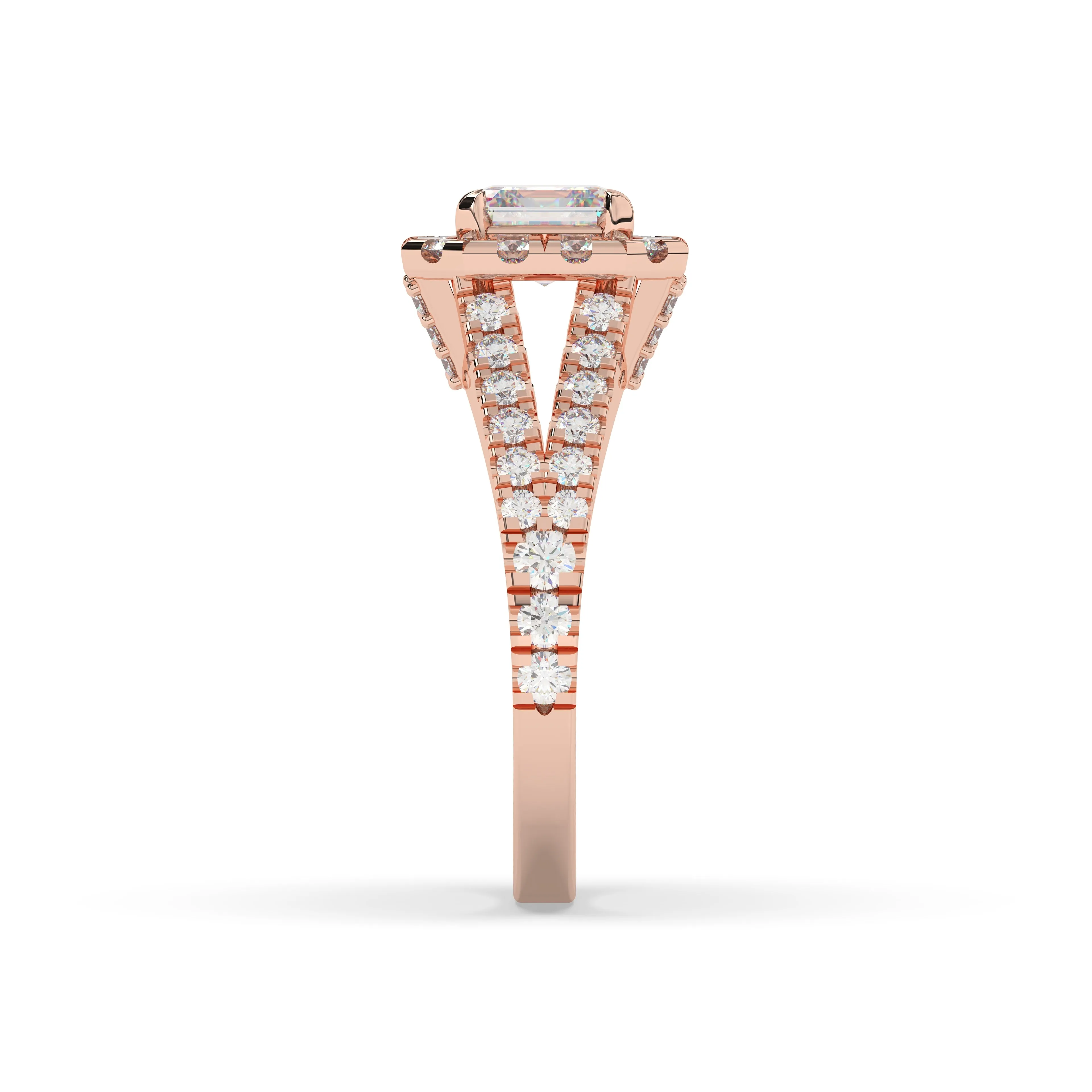 Diamond Asscher Halo Split Shank Engagement Ring