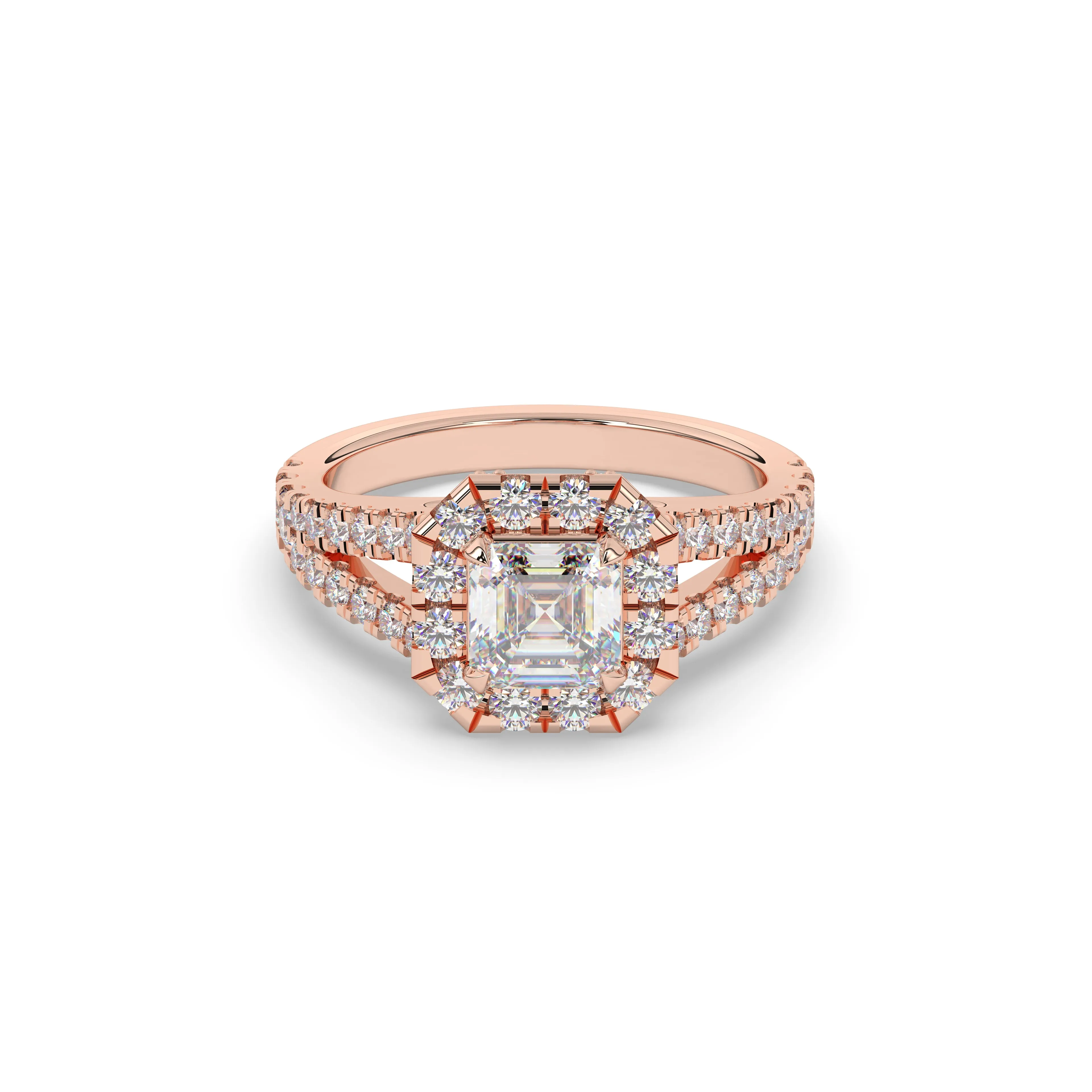 Diamond Asscher Halo Split Shank Engagement Ring