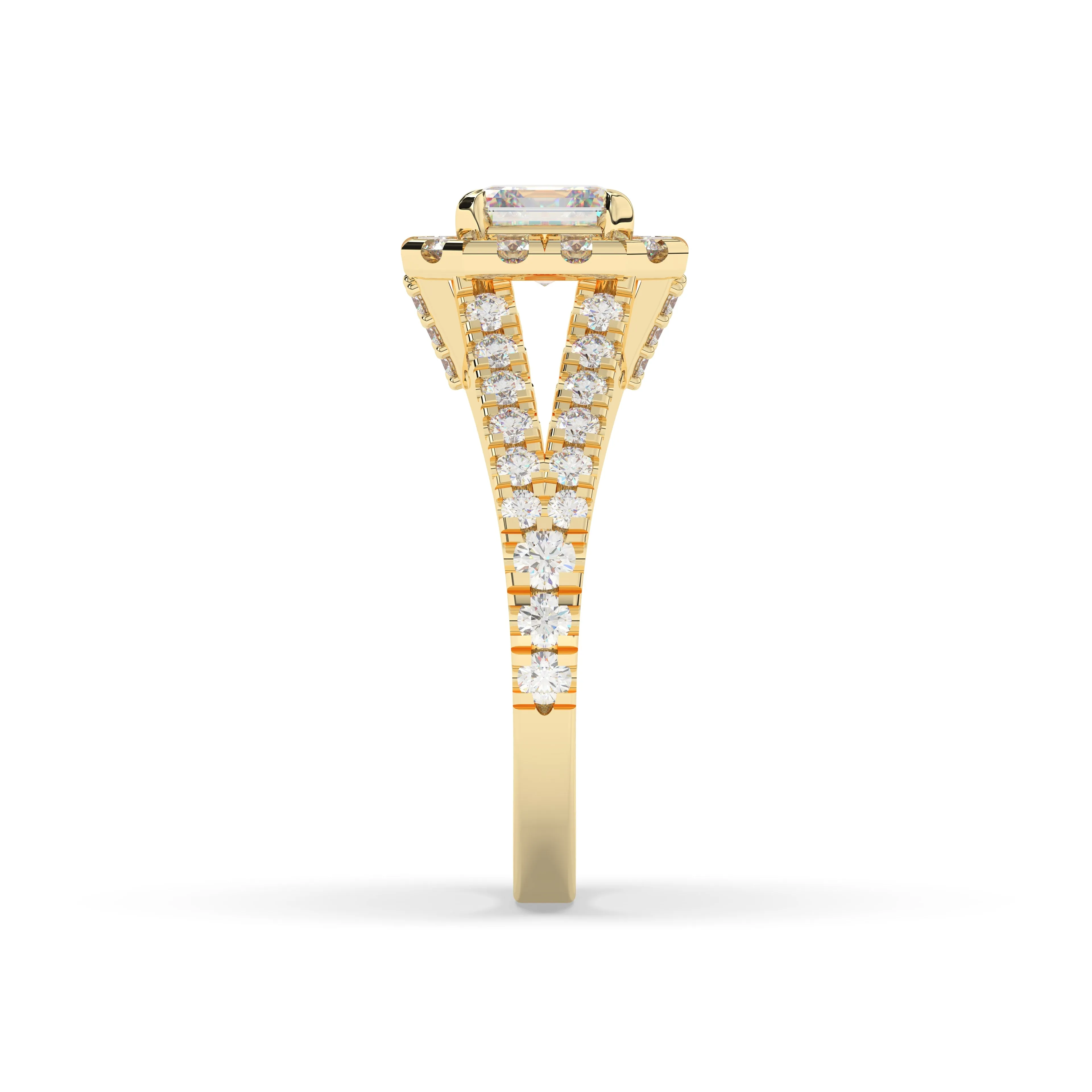 Diamond Asscher Halo Split Shank Engagement Ring