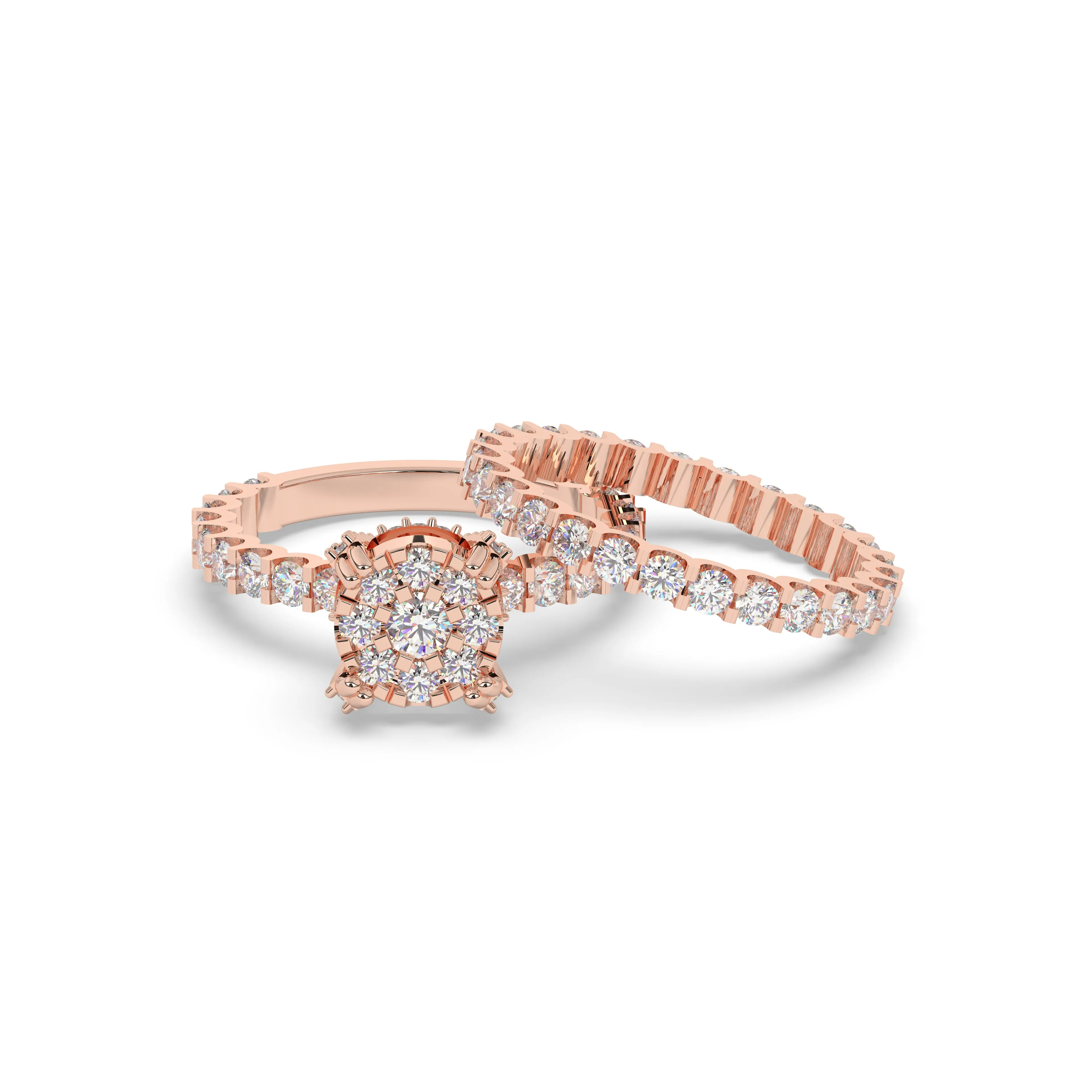 Diamond Round Halo Engagement Ring with matching Band