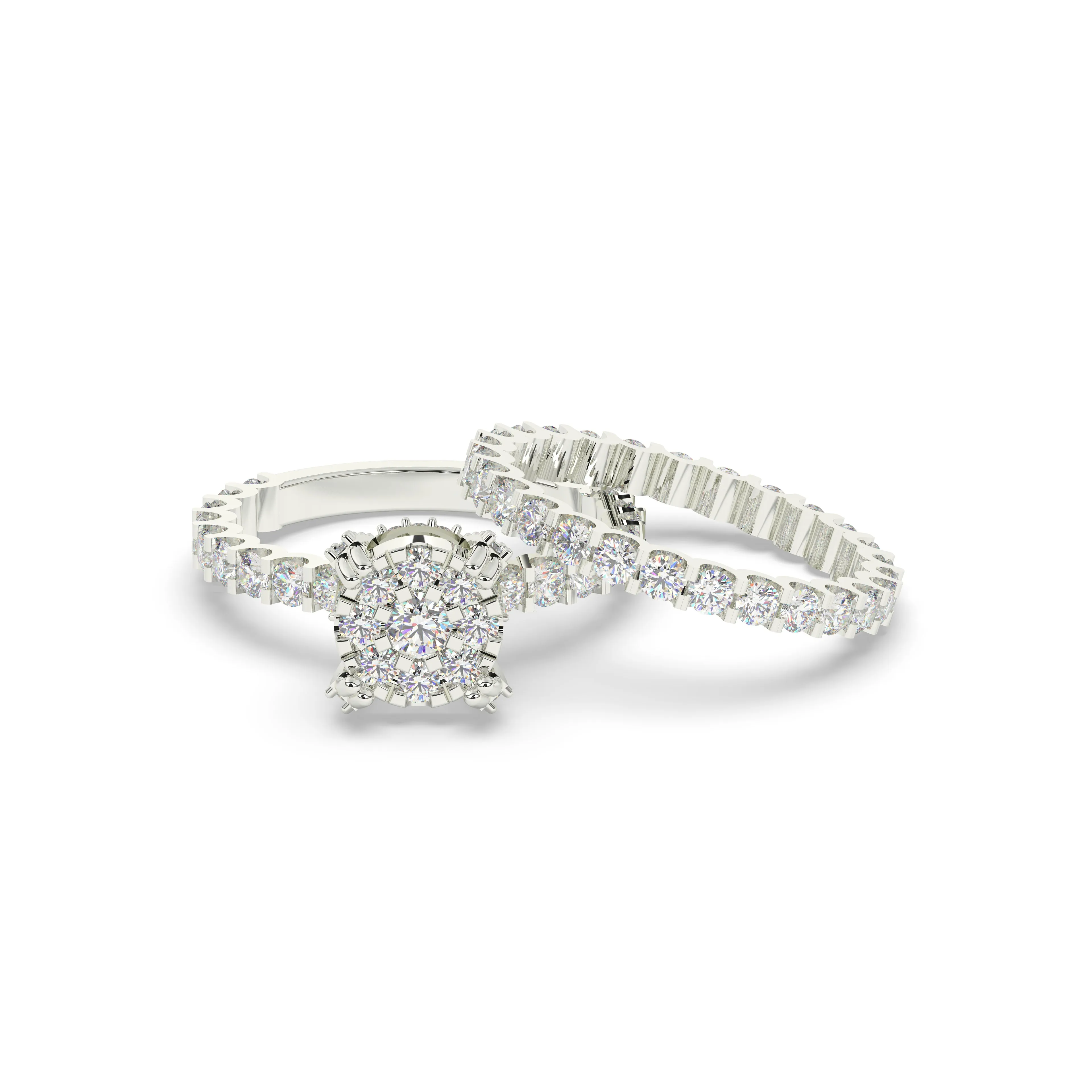 Diamond Round Halo Engagement Ring with matching Band