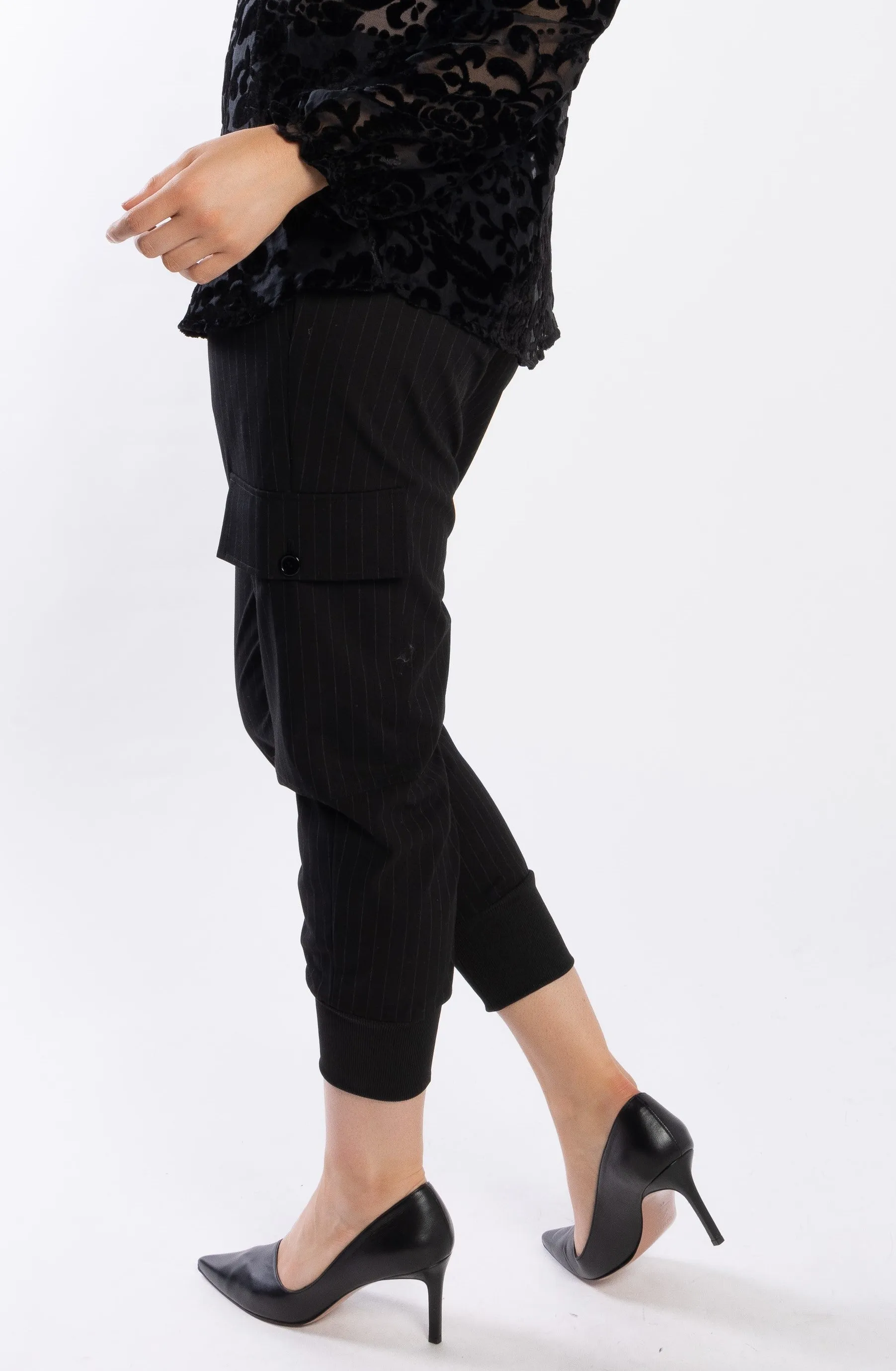 Drama The Label Noni Pant - Black Pinstripe