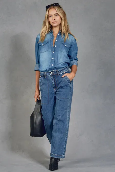 Dricoper Cody Blue Denim Kick Flare Trouser