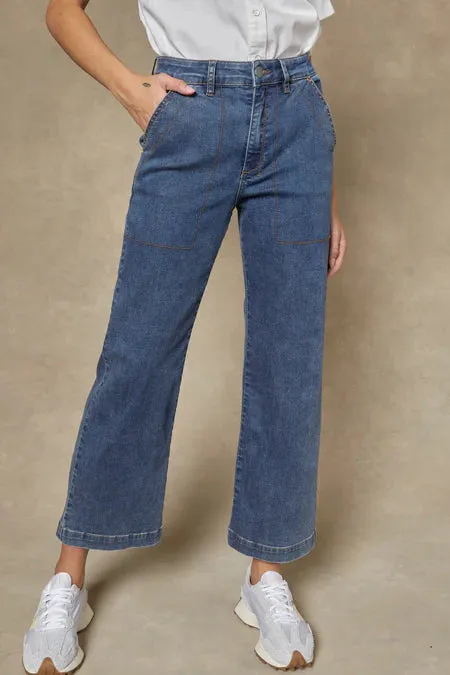 Dricoper Cody Blue Denim Kick Flare Trouser