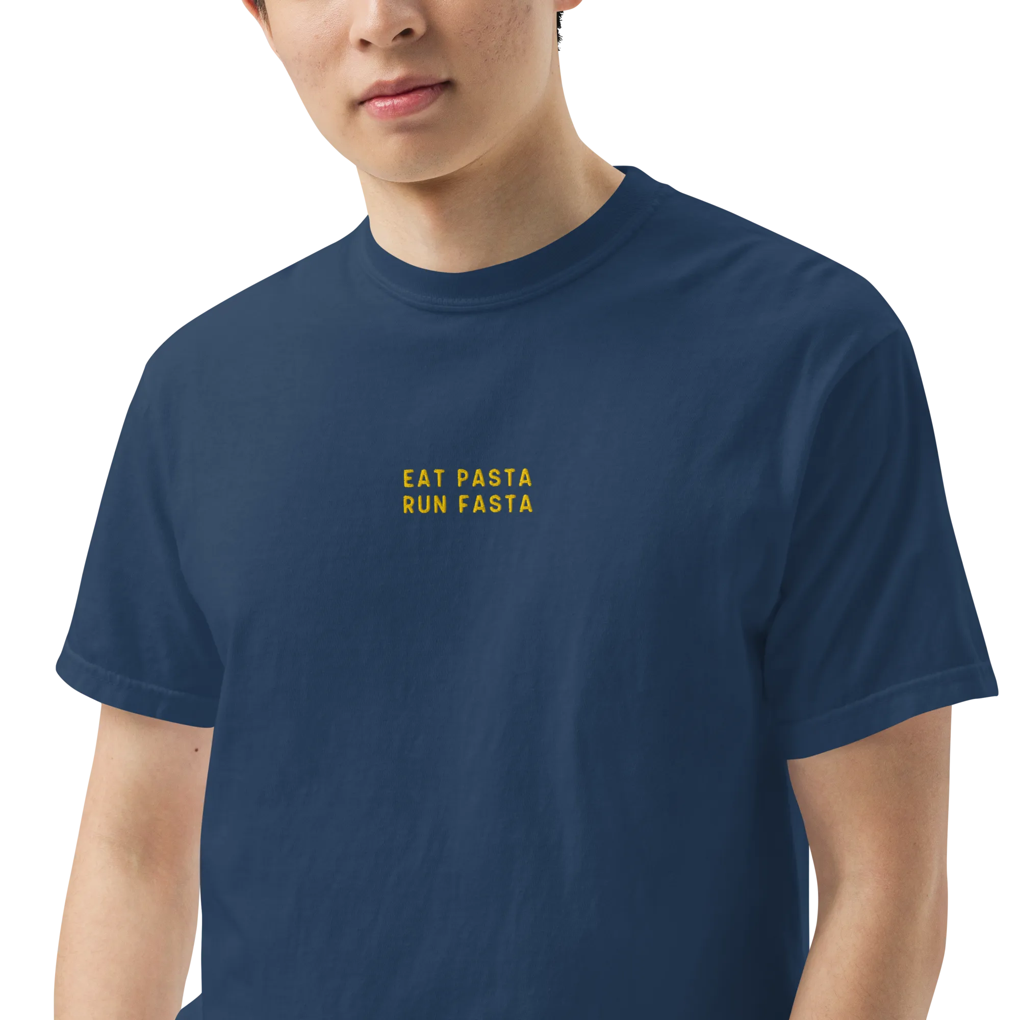Eat Pasta Run Fasta Embroidered Premium T-Shirt