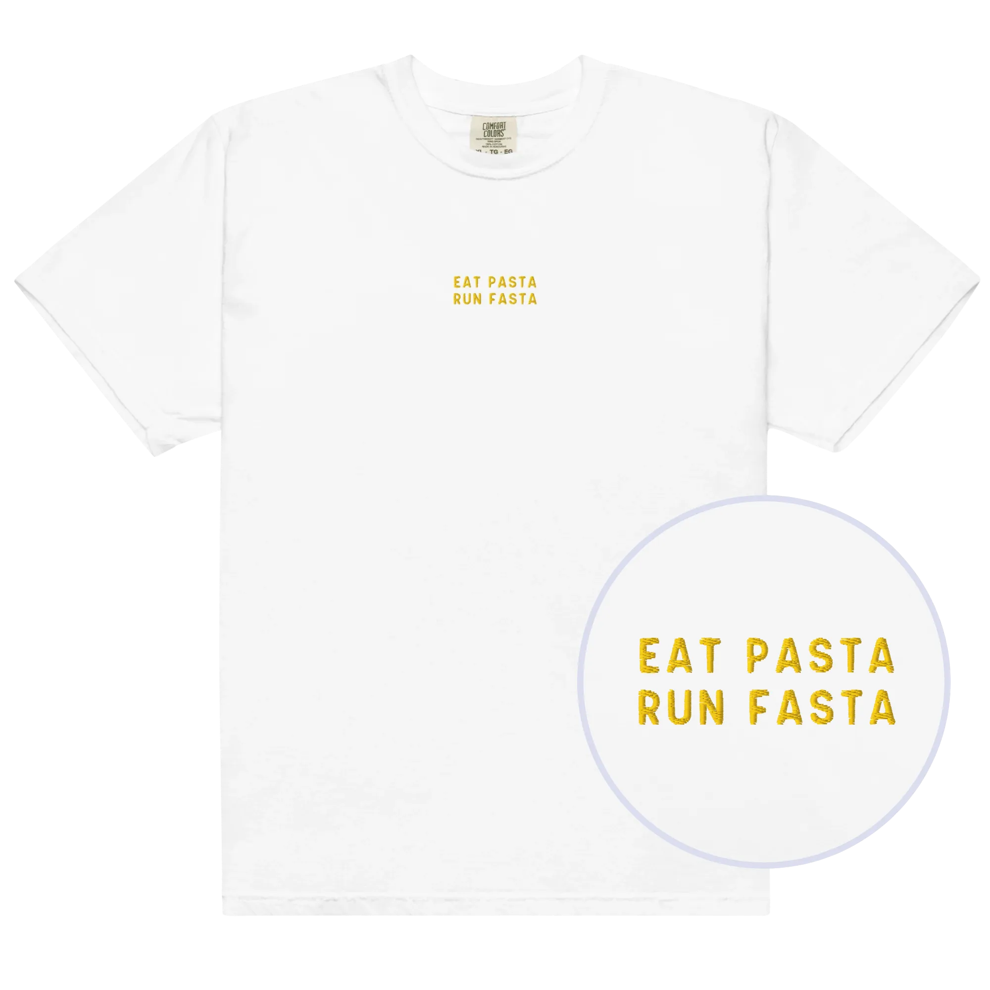 Eat Pasta Run Fasta Embroidered Premium T-Shirt