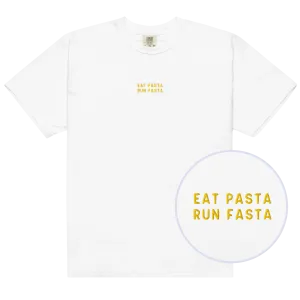 Eat Pasta Run Fasta Embroidered Premium T-Shirt