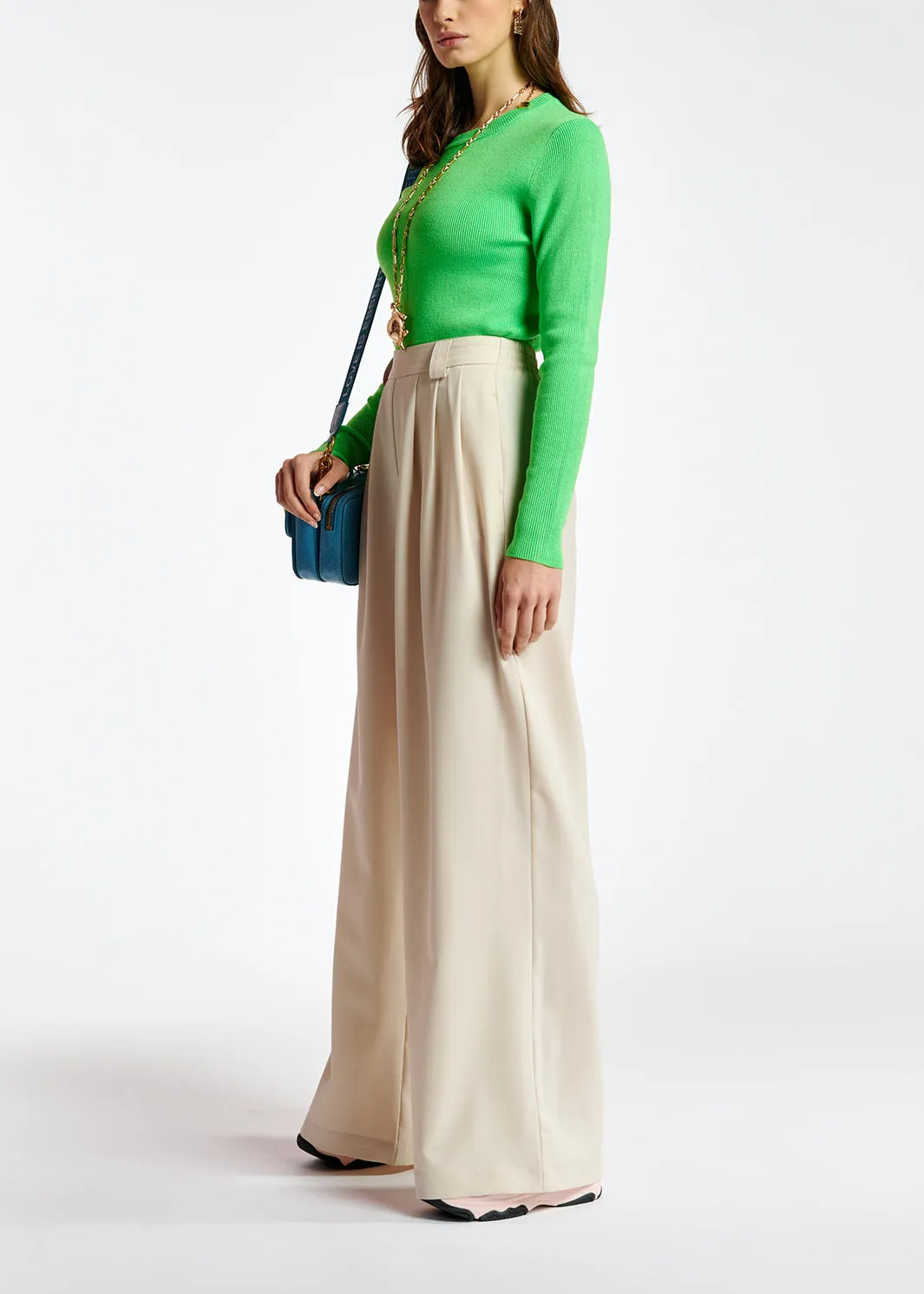 Ecru wide-leg pants